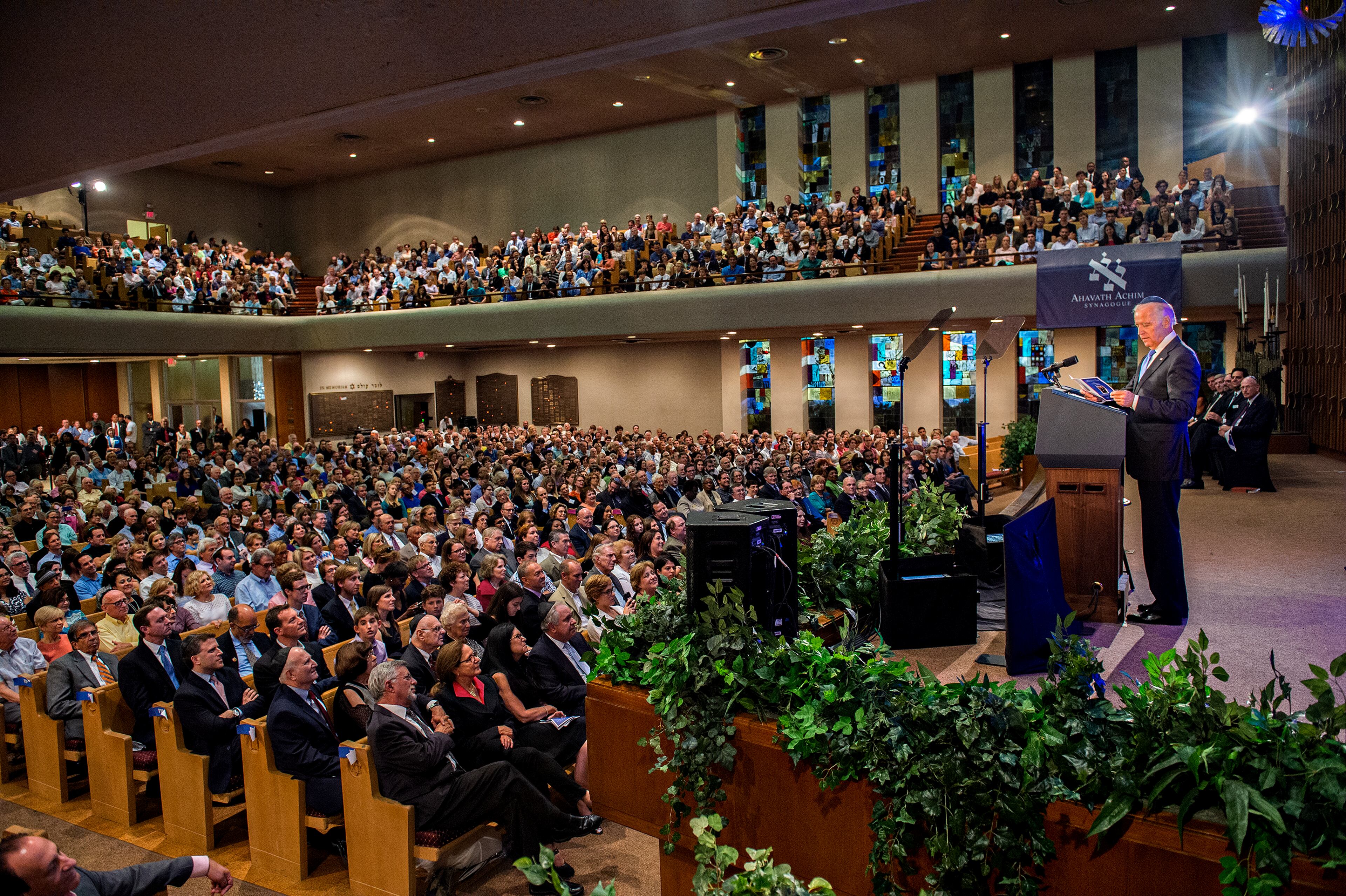 Vice President of the United States Joe Biden speaks during the 2015 Fran Eizenstat and Eizenstat Family Annual Lecture at the Ahavath Achim Synagogue in Atlanta on Thursday, September 3, 2015. JONATHAN PHILLIPS / SPECIAL