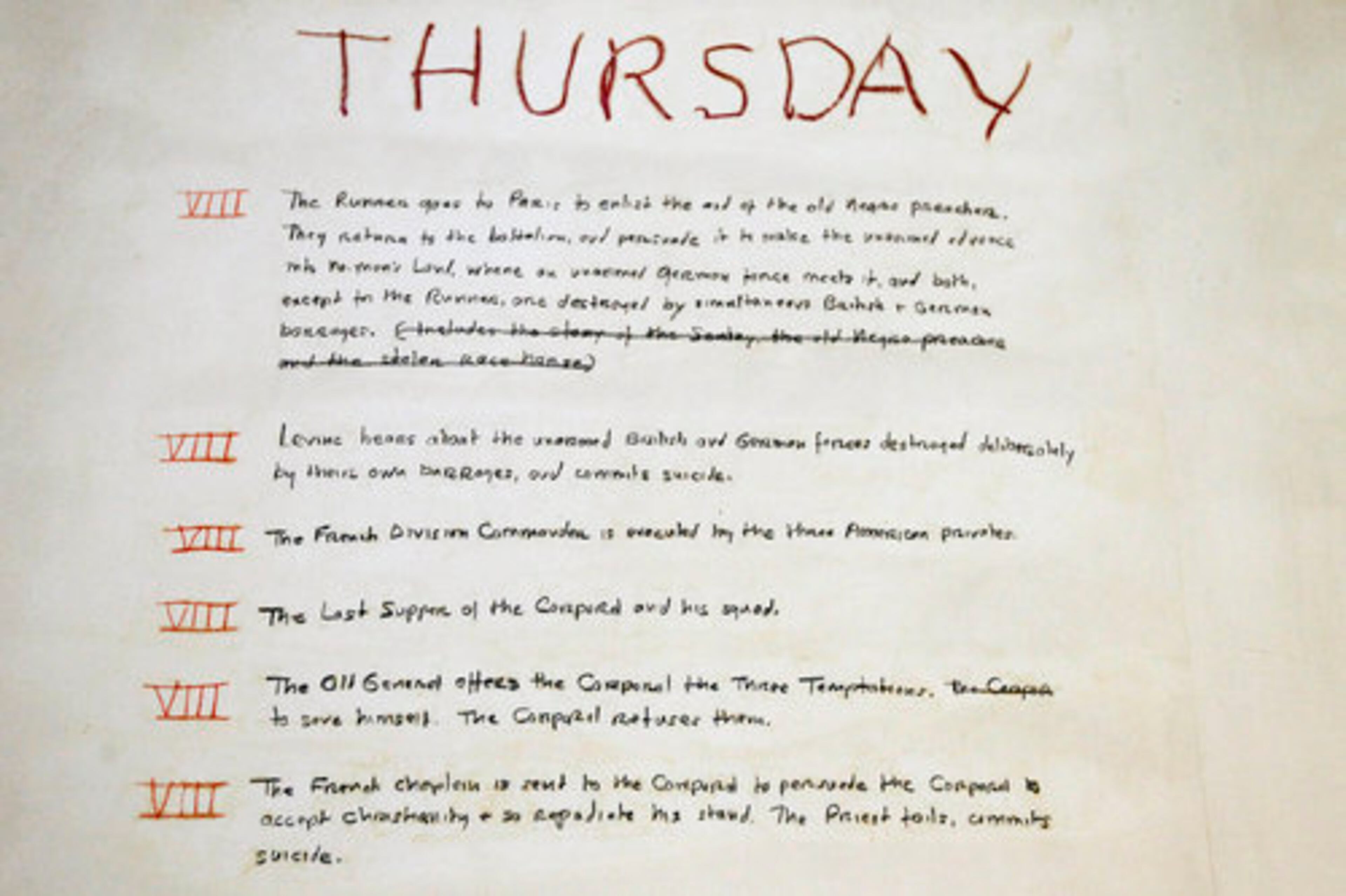 Writings by the late Nobel Prize laureate William Faulkner are seen on the walls of his office at his antebellum home, Rowan Oak. Using pencil, Faulkner outlined events of A Fable, a 1954 novel that unfolds during Holy Week .