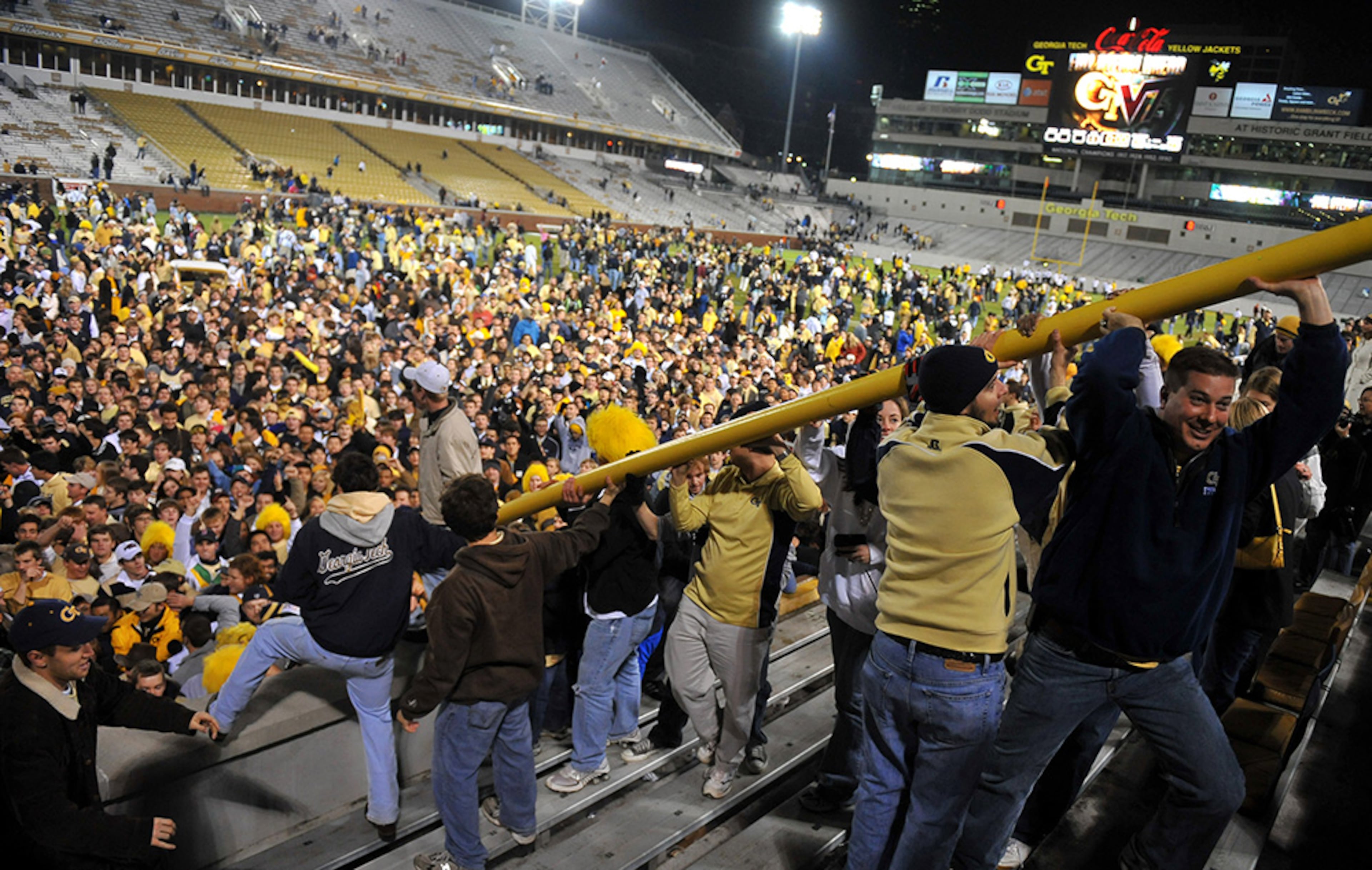 2009: Georgia Tech 28, Virginia Tech 23 -- Gold-clad fans rushed the field and carried off one of the goal post out of the stadium after the No. 19 Yellow Jackets upset the No. 4 Hokies.
