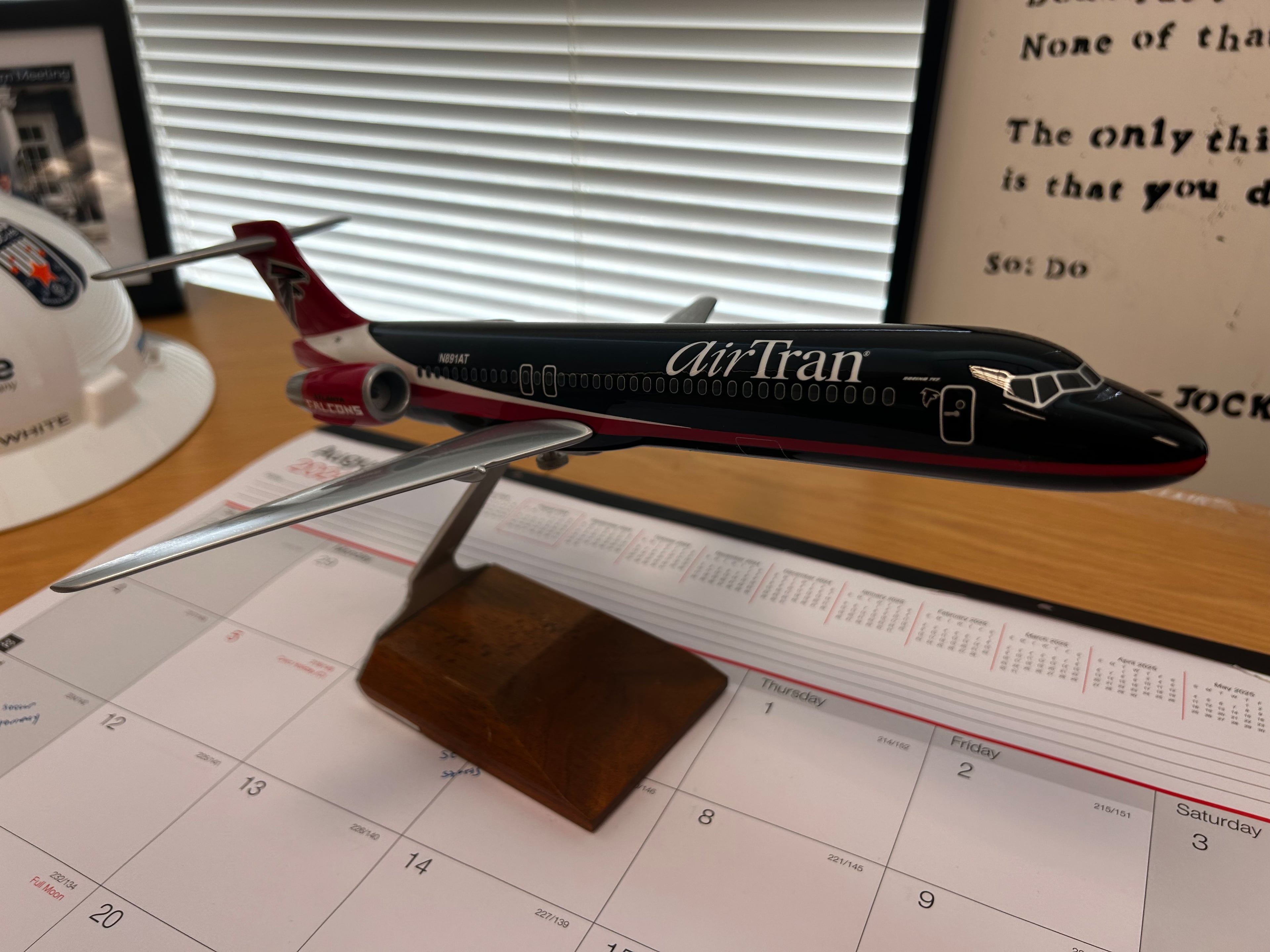 A model of AirTran Airways' Falcons-themed plane as part of its sponsorship of the Atlanta football team.