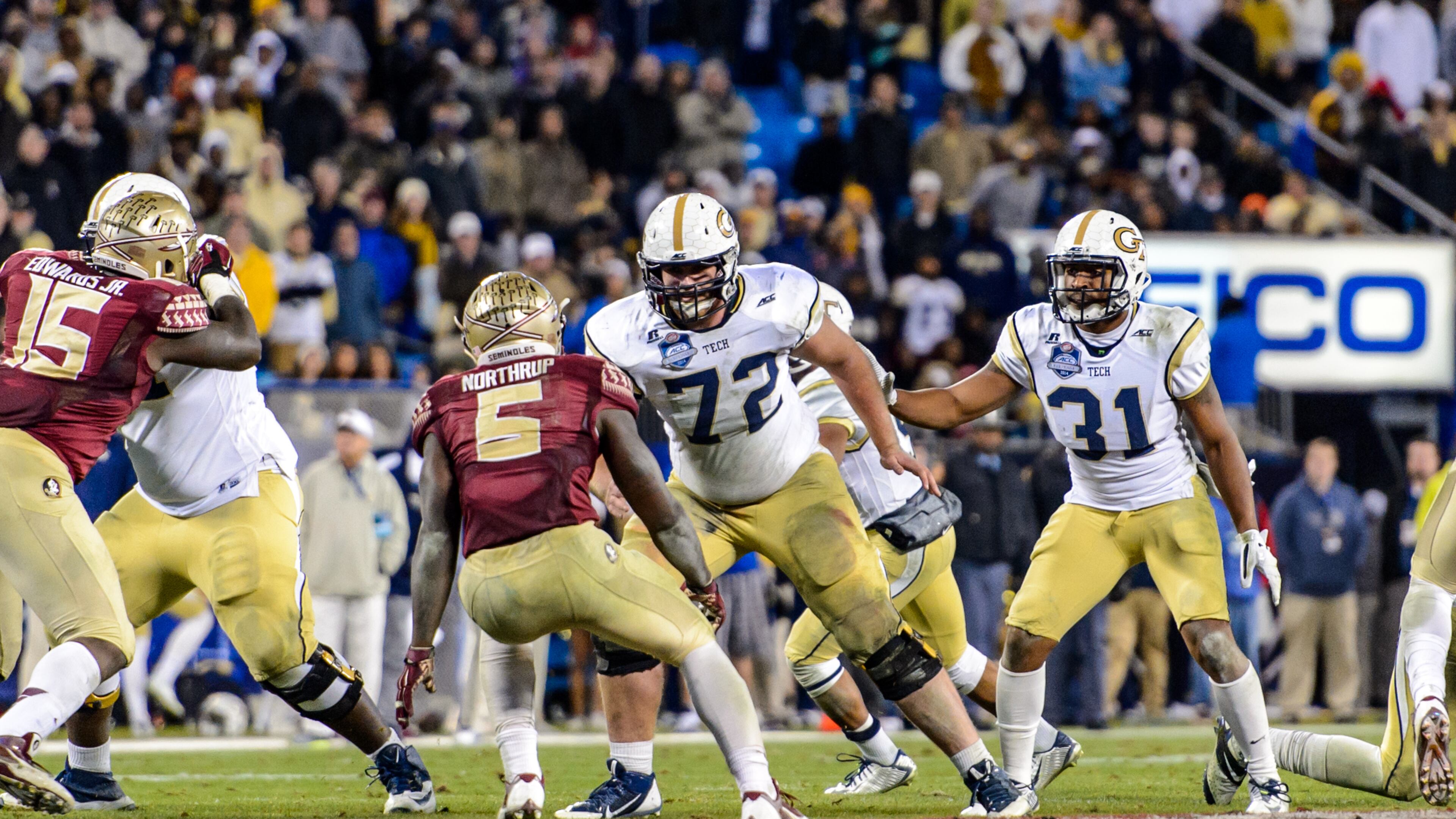 Georgia Tech offensive lineman Chris Griffin (72) has had trouble returning to the practice field after tearing his ACL last offseason. (GT Athletics/Danny Karnik)