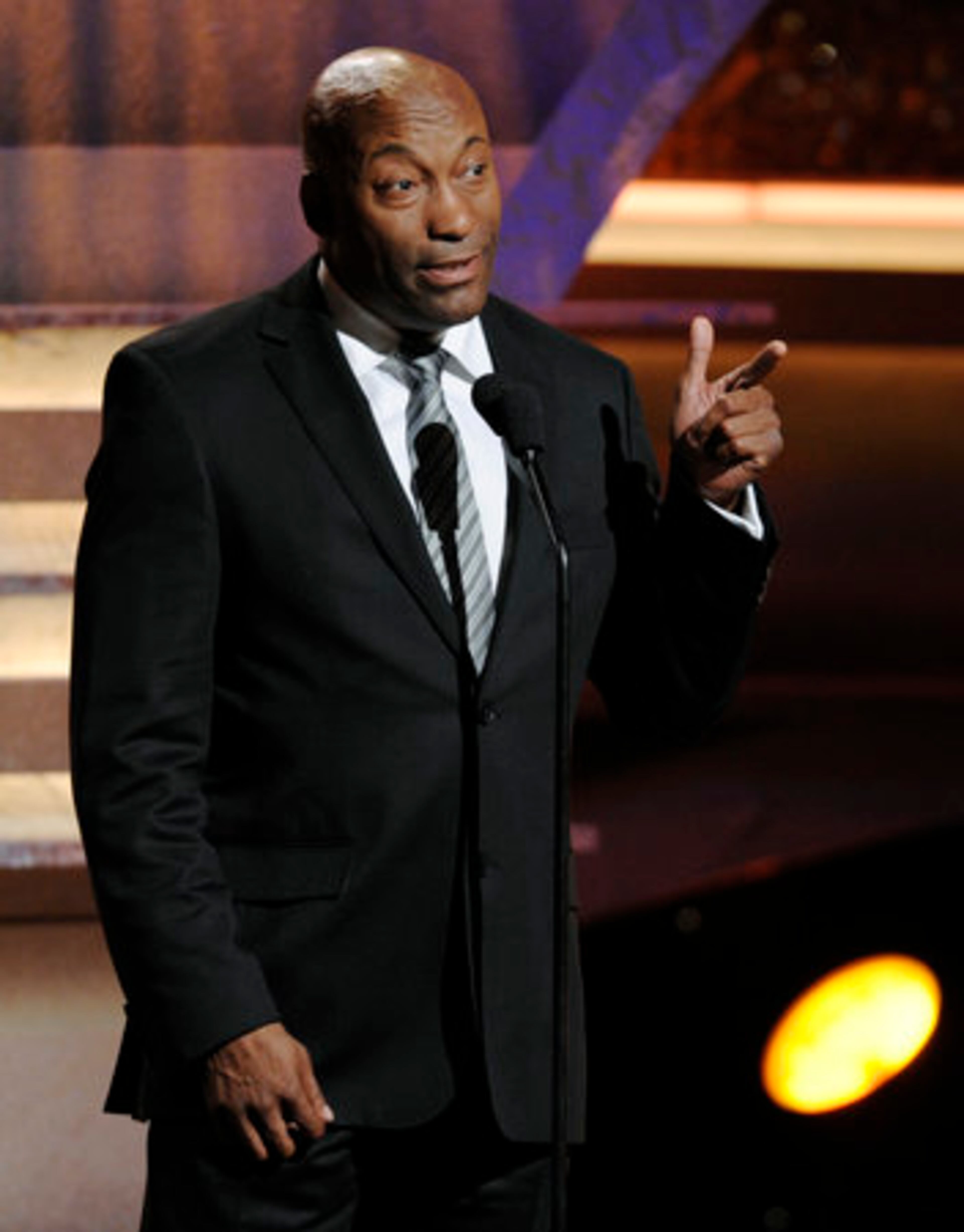 John Singleton, who directed Jackson in the film "Shaft, " gives his speech.