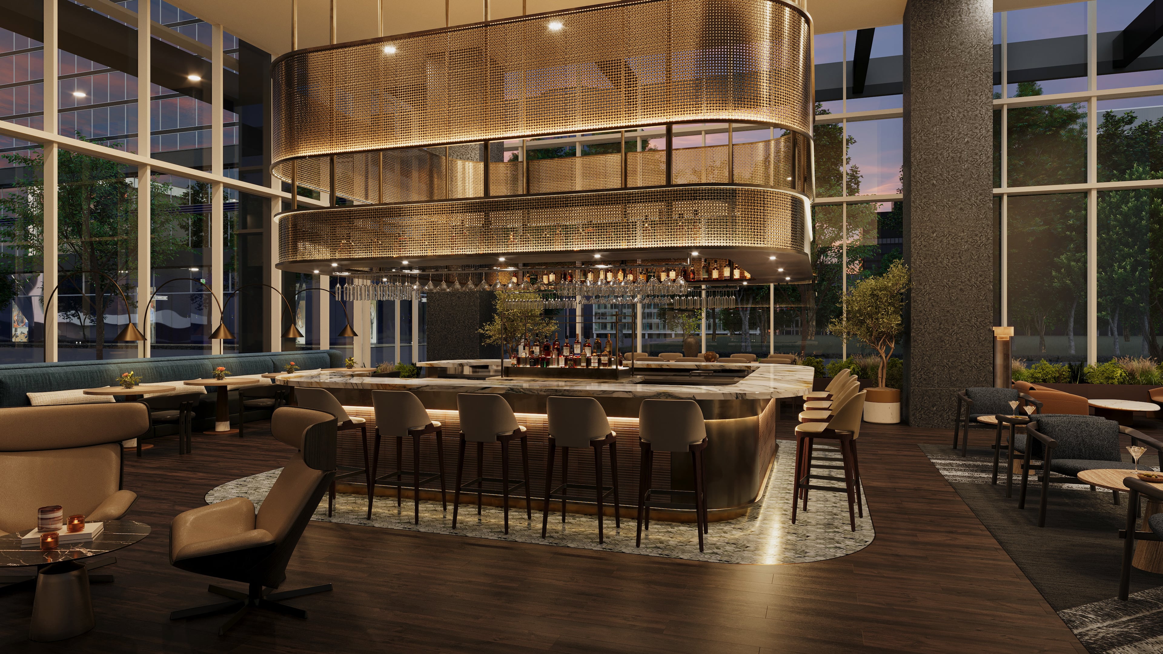 A rendering of the Ledger Bar and Lounge at the recently renovated JW Marriott Downtown Atlanta hotel. (Courtesy of Marriott)