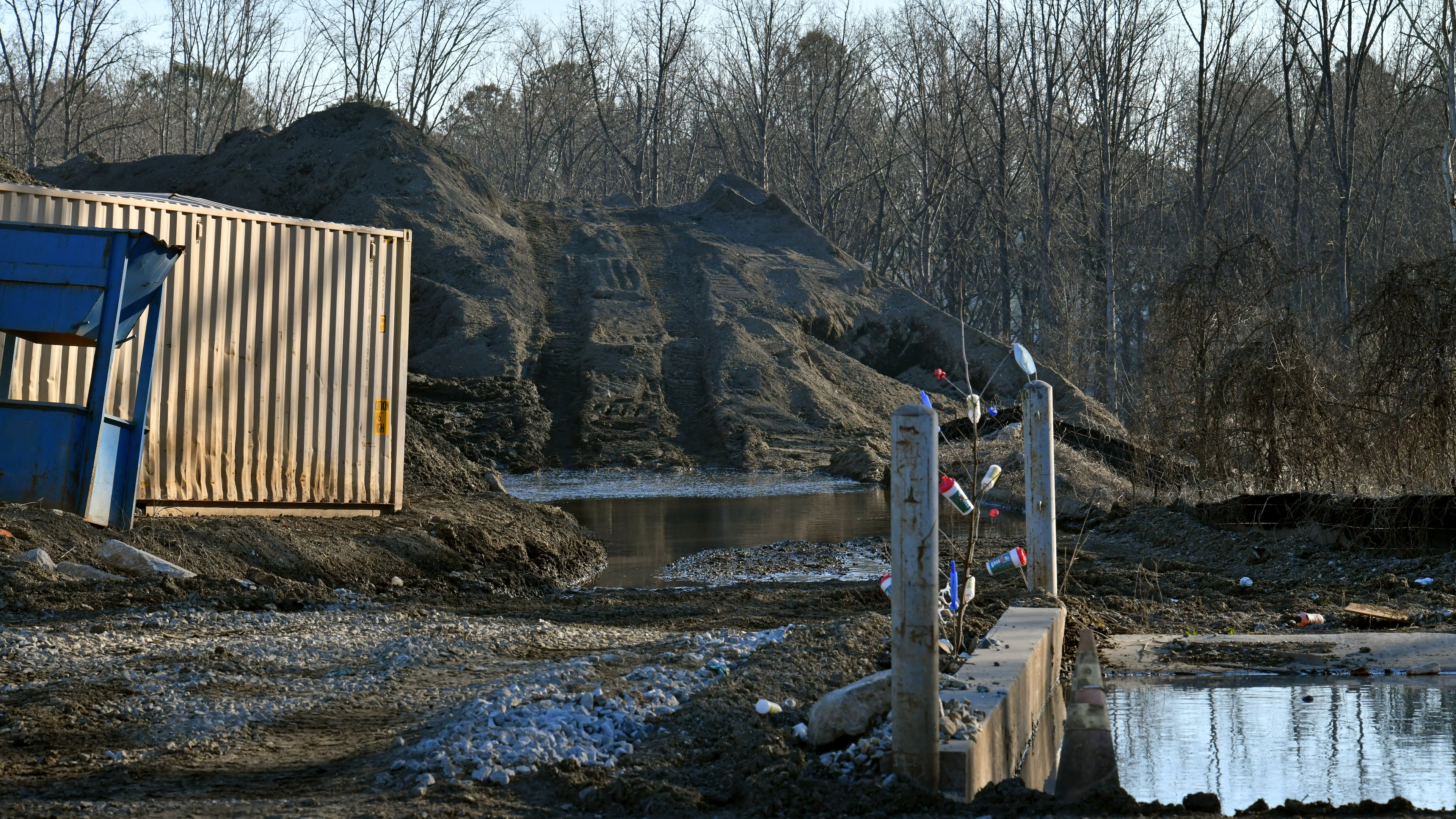 A waste pile at a site run by TAV Holdings Inc. is shown on January 26, 2022. The Environmental Protection Agency issued an emergency order earlier this year against the scrap metal processing facility, citing the “imminent and substantial endangerment” its hazardous waste releases may pose to the public and the environment.