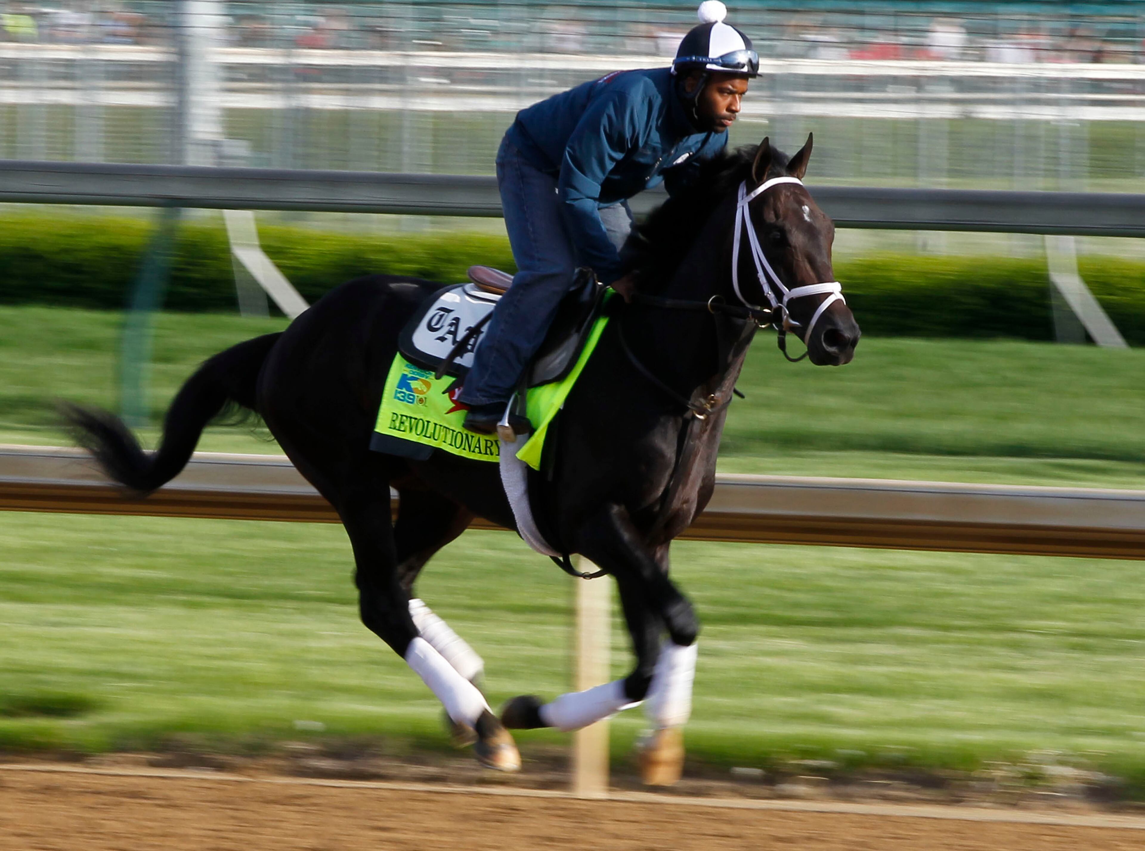 Revolutionary with rider Nick Bush works out on Thursday May 2, 2013, at Churchill Downs in Louisville, Kentucky, in preparation for the Kentucky Derby. (Mark Cornelison/Lexington Herald-Leader/MCT)