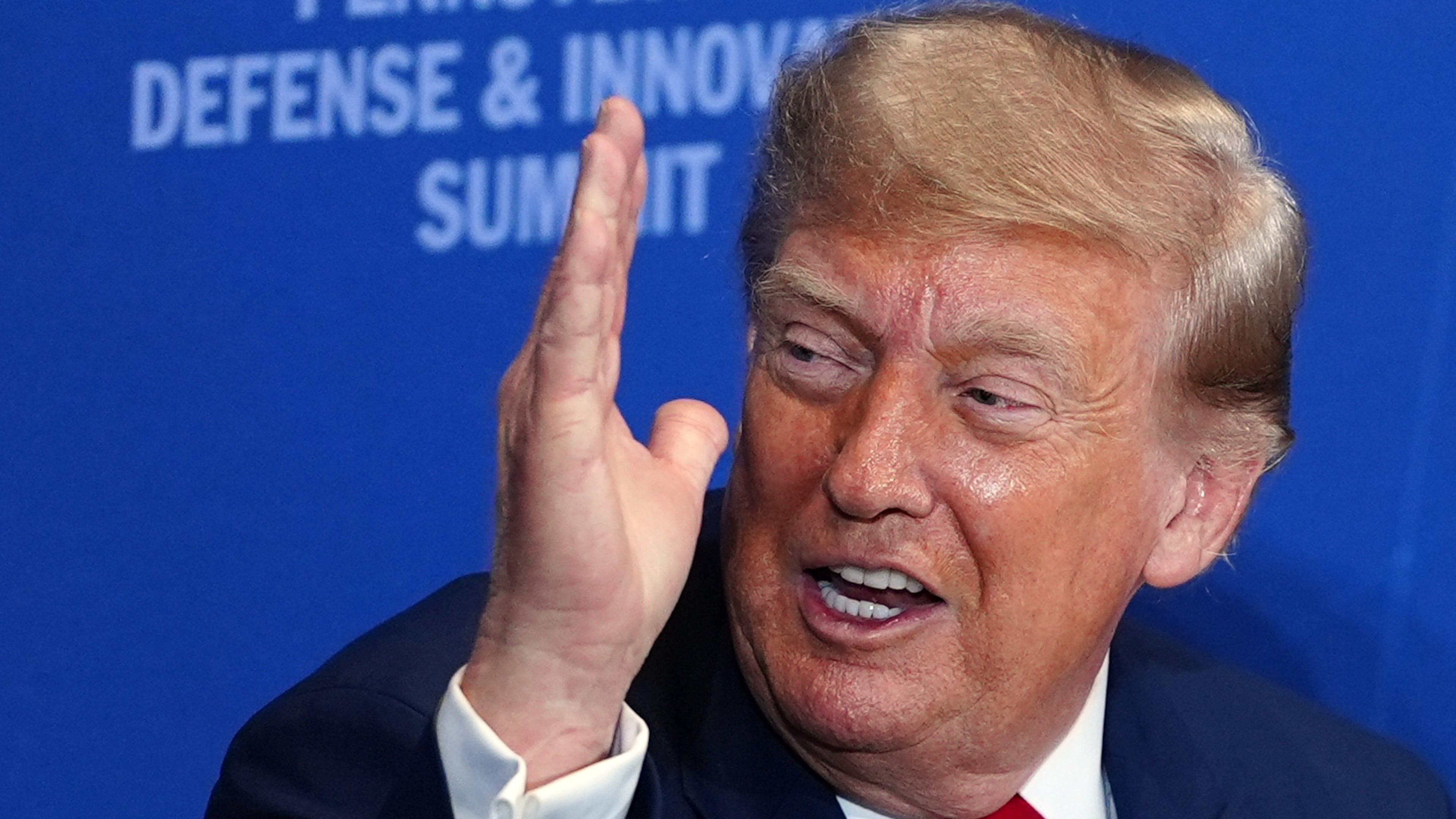 President Donald Trump speaks at the United States Army War College in Carlisle, Pa., during the Pennsylvania Defense and Innovation Summit, Wednesday, July 15, 2026. (AP Photo/Julia Demaree Nikhinson)