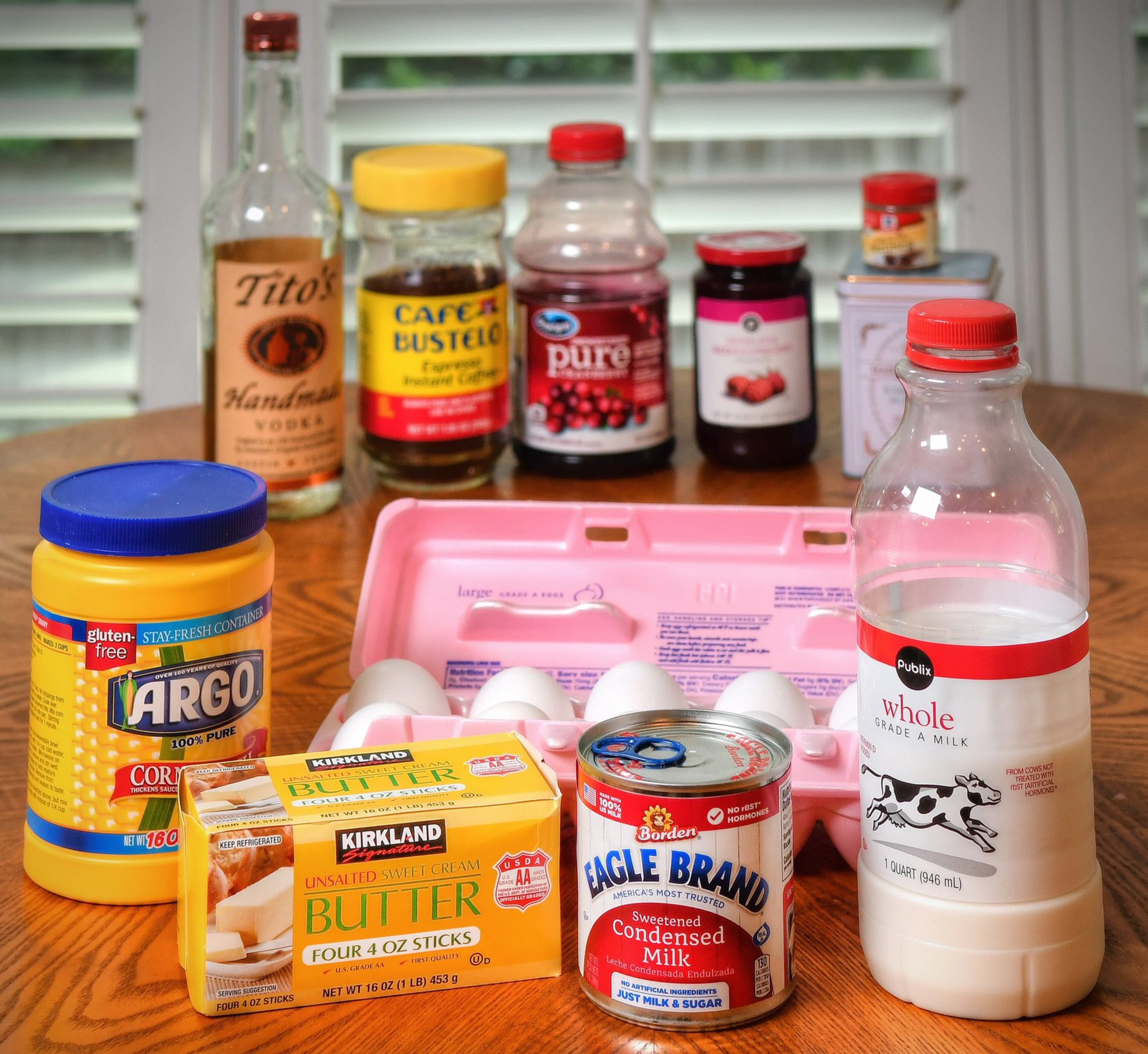 Basic ingredients used in these pie recipes include (foreground) cornstarch, butter, eggs, sweetened condensed milk, and whole milk. Additional ingredients (background) give each pie its distinctive identity. STYLING BY PAUL ARGUIN AND CHRIS TAYLOR / CONTRIBUTED BY CHRIS HUNT PHOTOGRAPHY