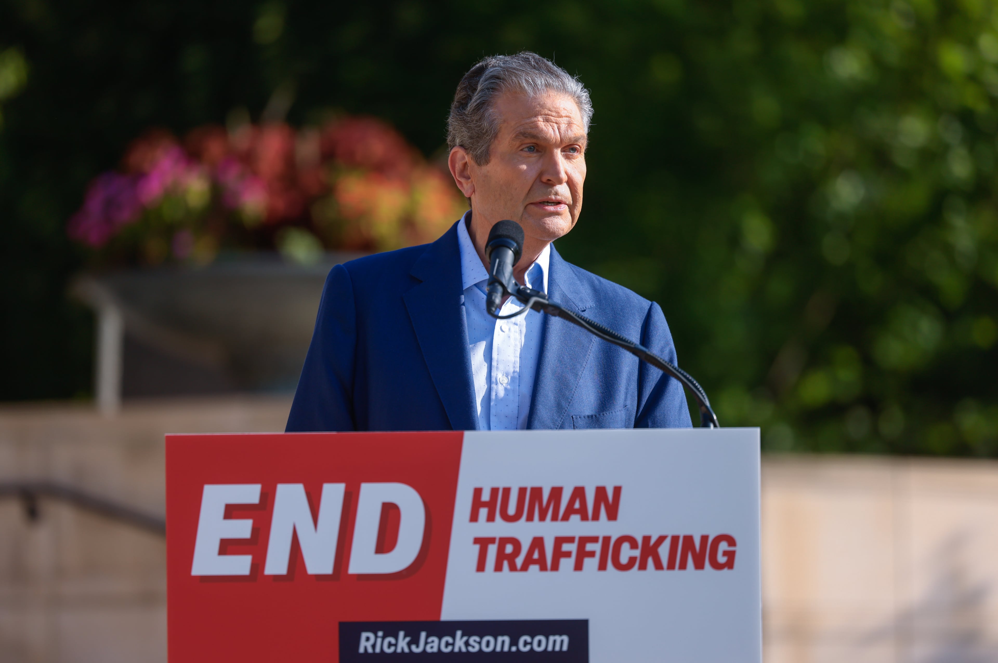 GOP nominee for governor Rick Jackson released his plan to fight human trafficking at a news conference in Atlanta on Wednesday. (Arvin Temkar/AJC)