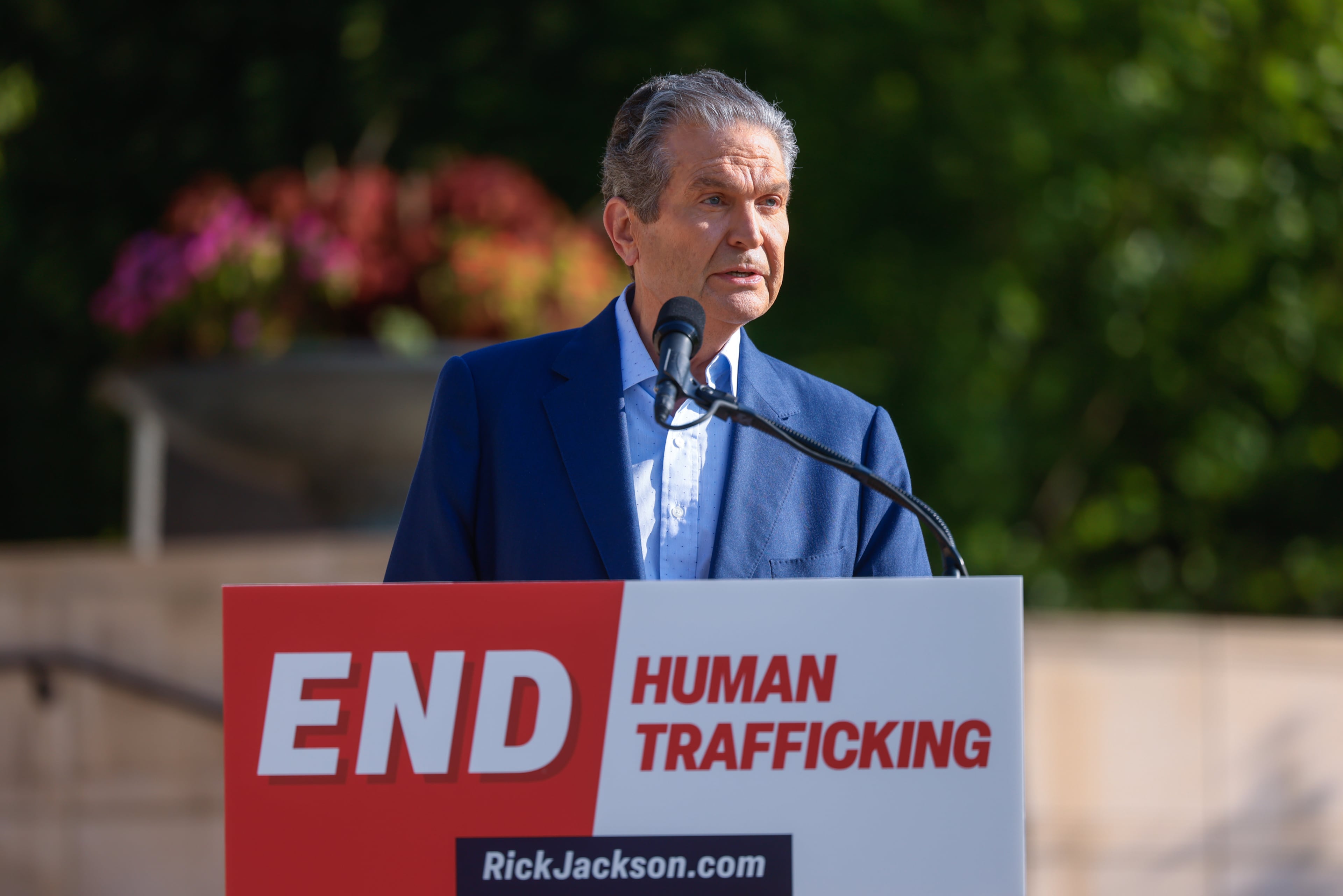 Rick Jackson, the Republican nominee for governor of Georgia, seen here at a news conference in Atlanta earlier this month. (Arvin Temkar/AJC)