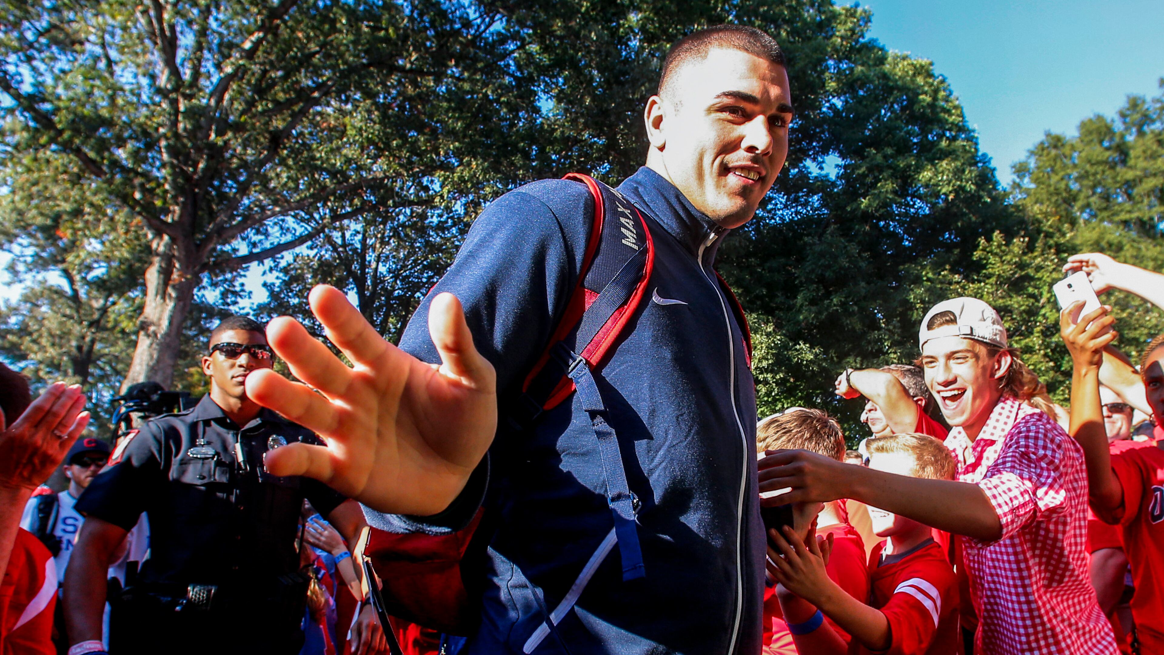 OXFORD, MS - OCTOBER 29: Quarterback Chad Kelly #10 of the Mississippi Rebels greets fans as they walk down Walk of Champions in the Grove before an NCAA college football game against the Auburn Tigers on October 29, 2016 in Oxford, Mississippi. (Photo by Butch Dill/Getty Images)