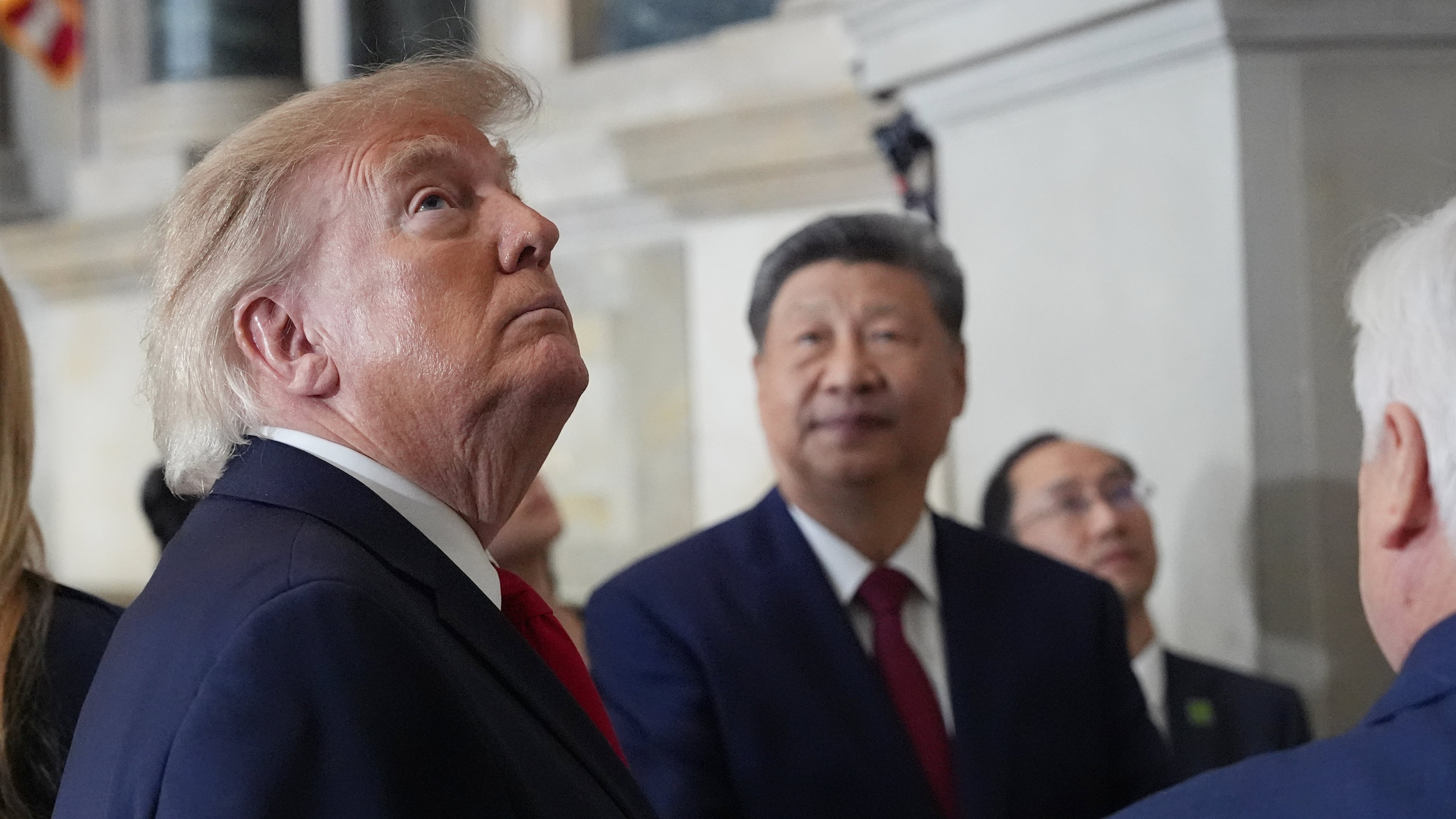 President Donald Trump, China's President Xi Jinping with Bradford Wilson, Archivist of the United States, tour the National Archives, Friday, Sept. 25, 2026, in Washington. (AP Photo/Alex Brandon)