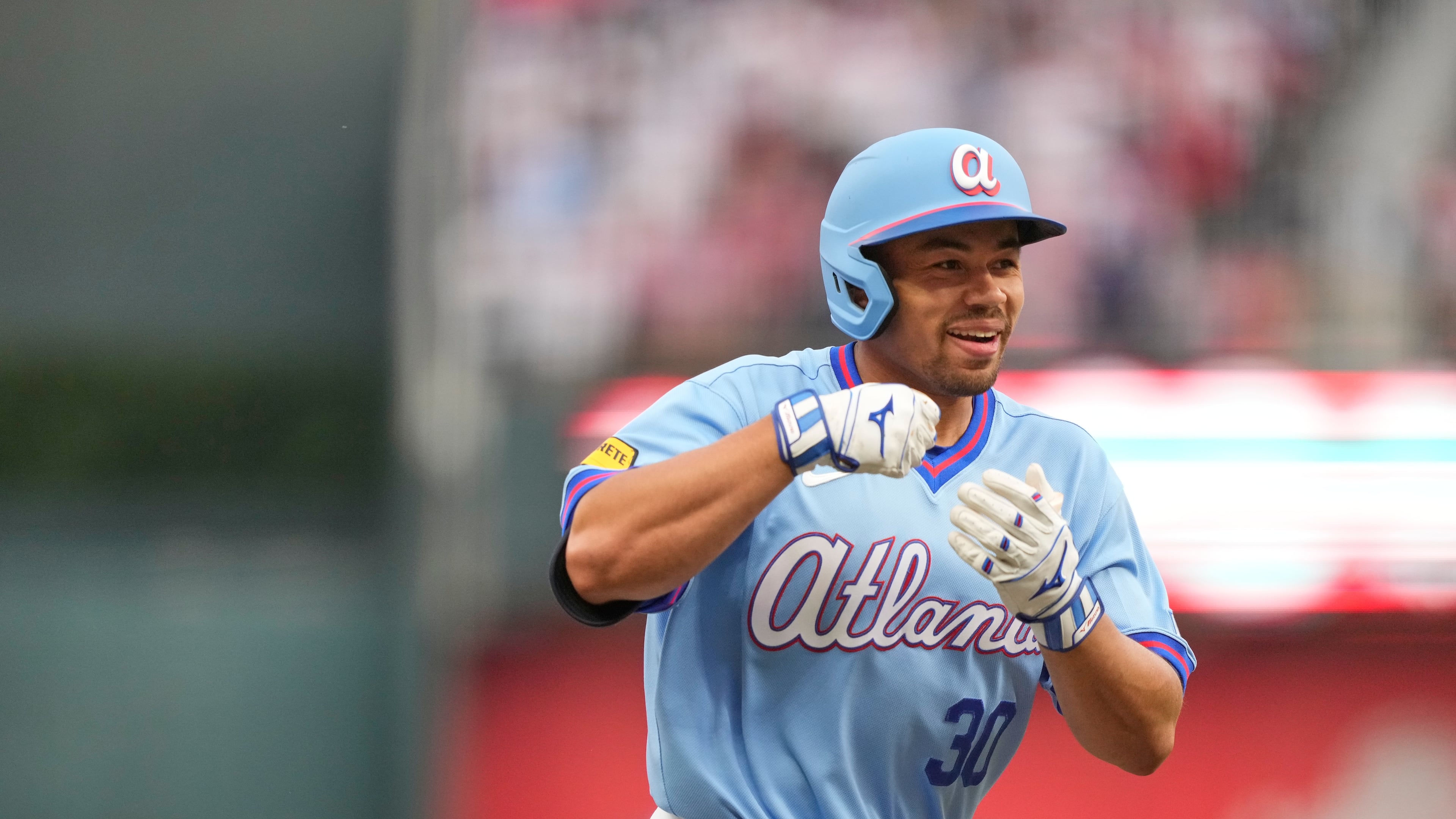 Atlanta Braves' Drake Baldwin (celebrating a home run in May) might soon return to the team. (Brynn Anderson/AP)