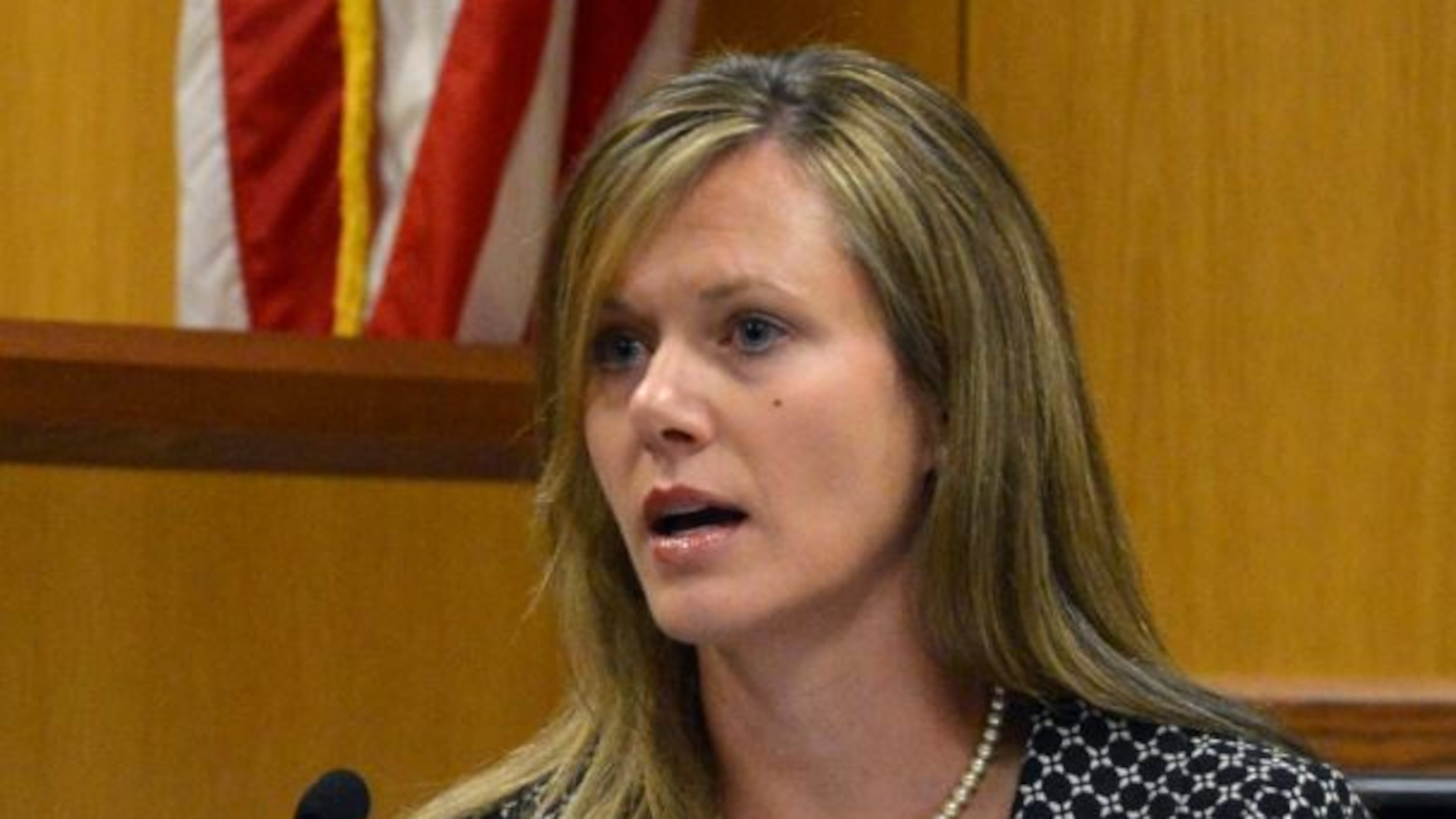 Holly LaBerge, executive secretary of the state ethics commission, testifies in the whistle blower lawsuit brought by Stacey Kalberman, the ethics commission’s former top staffer. Kalberman claimed she was forced from her position after investigating Gov. Nathan Deal's campaign. Brant Sanderlin, bsanderlin@ajc.com