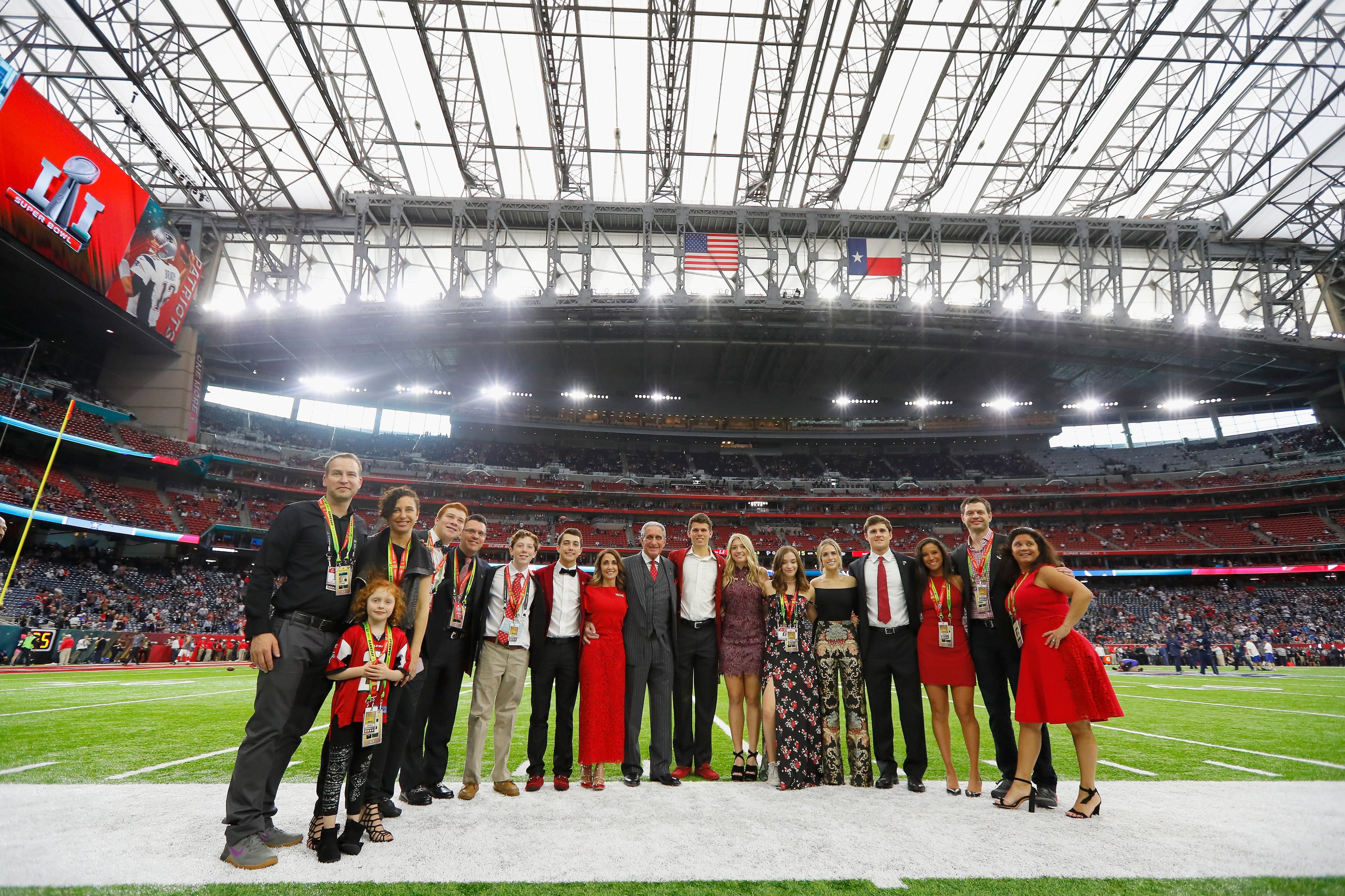 HOUSTON, TX - FEBRUARY 05: Angela Macuga and Atlanta Falcons owner Arthur Blank pose with family prior to Super Bowl 51 against the New England Patriots at NRG Stadium on February 5, 2017 in Houston, Texas. (Photo by Kevin C. Cox/Getty Images)