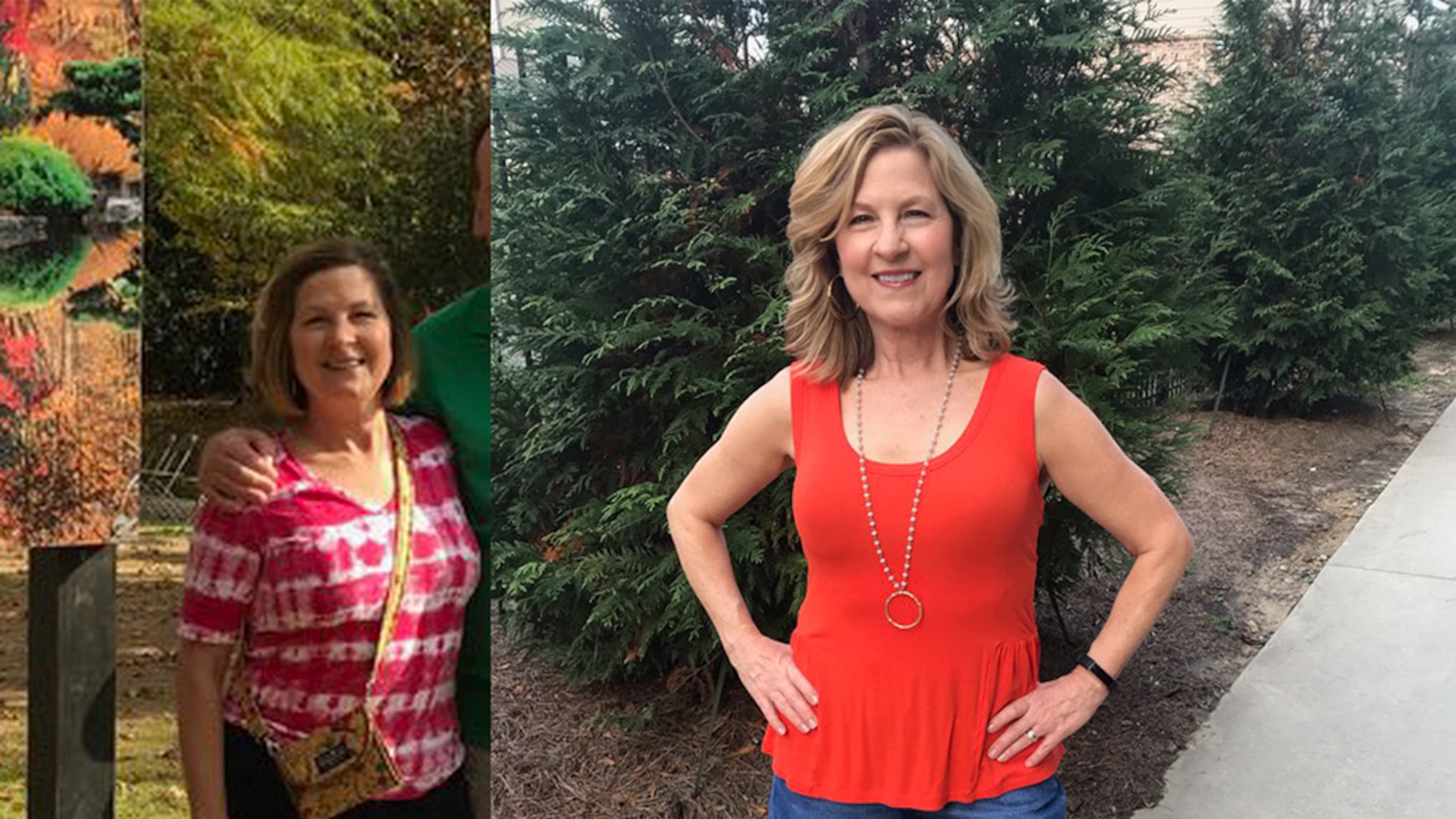 In the photo on the left, taken in November 2017, Cathy Canfield weighed 140 pounds. In the photo on the right, taken this month, she weighed 125 pounds. (Photos contributed by Cathy Canfield).