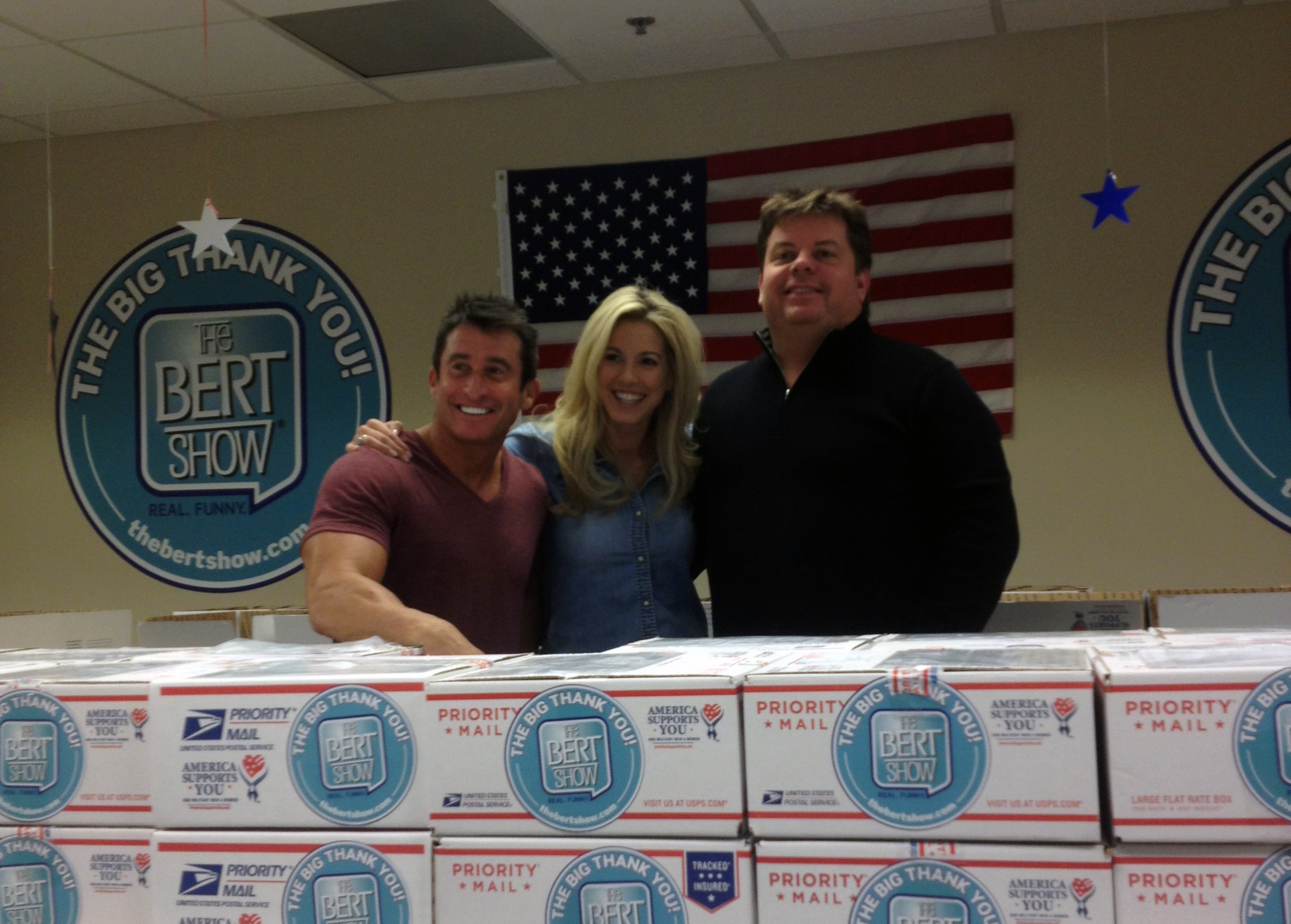 Bert Weiss, left, with co-host Kristin Klingshirn and former co-host Jeff Dauler after sending out 170,000 letters to troops worldwide. (Rodney Ho/AJC FILE)