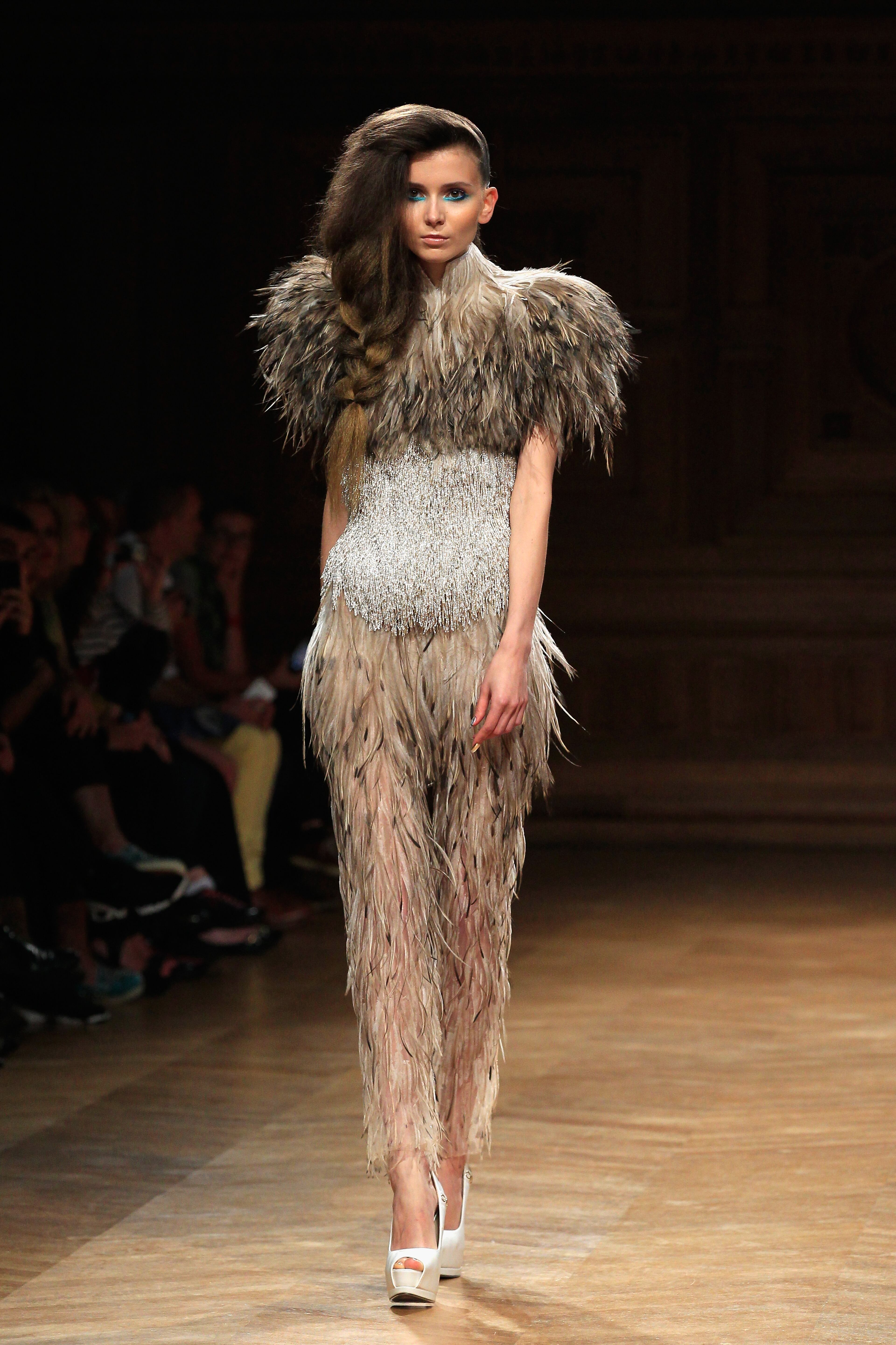 PARIS, FRANCE - JULY 10: A model walks the runway during the Serkan Cura show as part of Paris Fashion Week - Haute Couture Fall/Winter 2014-2015 at Mairie du 4e on July 10, 2014 in Paris, France. (Photo by Thierry Chesnot/Getty Images)