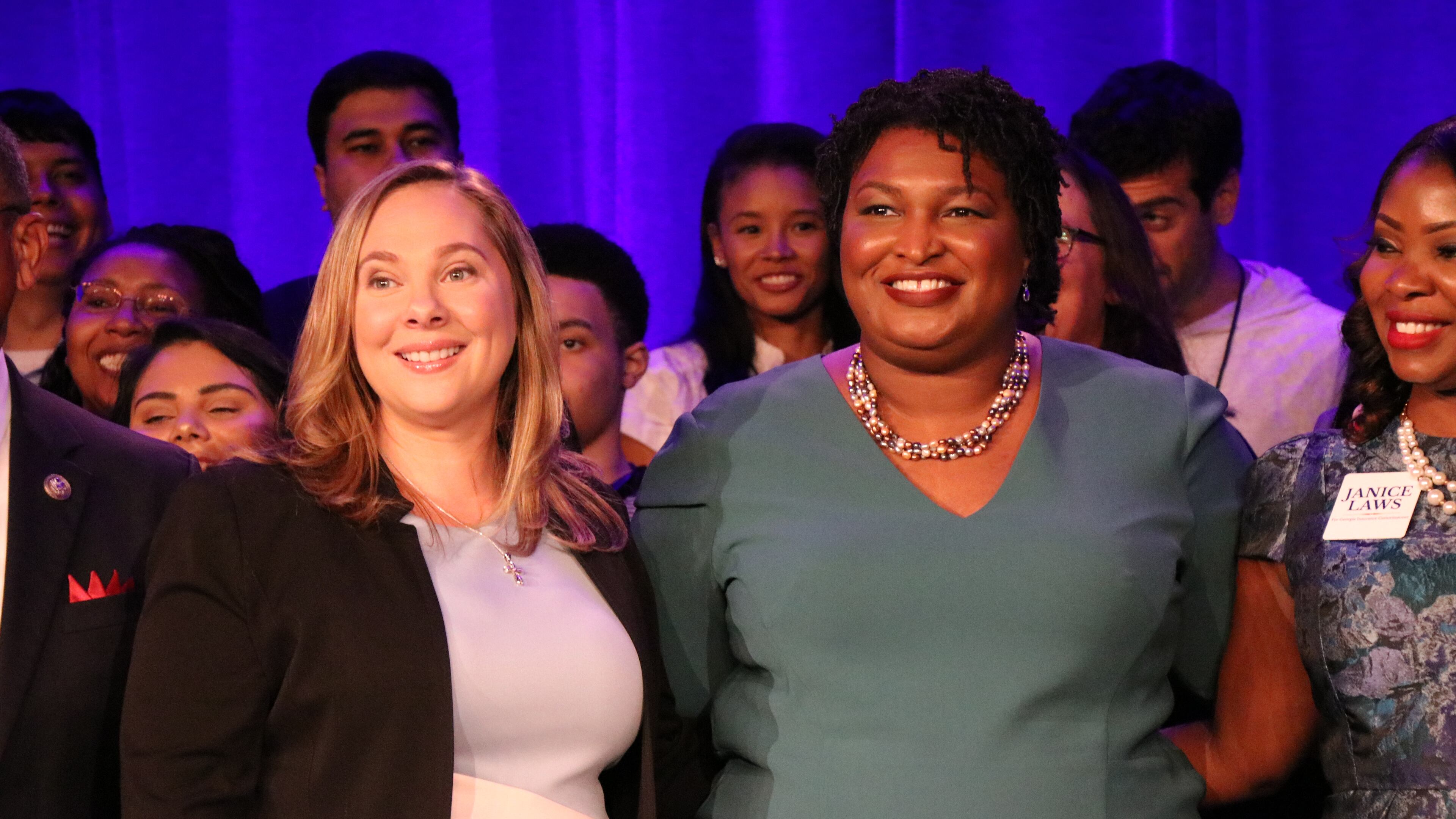 Democratic nominee for governor Stacey Abrams (right) with the party's nominee for lieutenant governor, Sarah Riggs Amico. Special/Katrina Peed