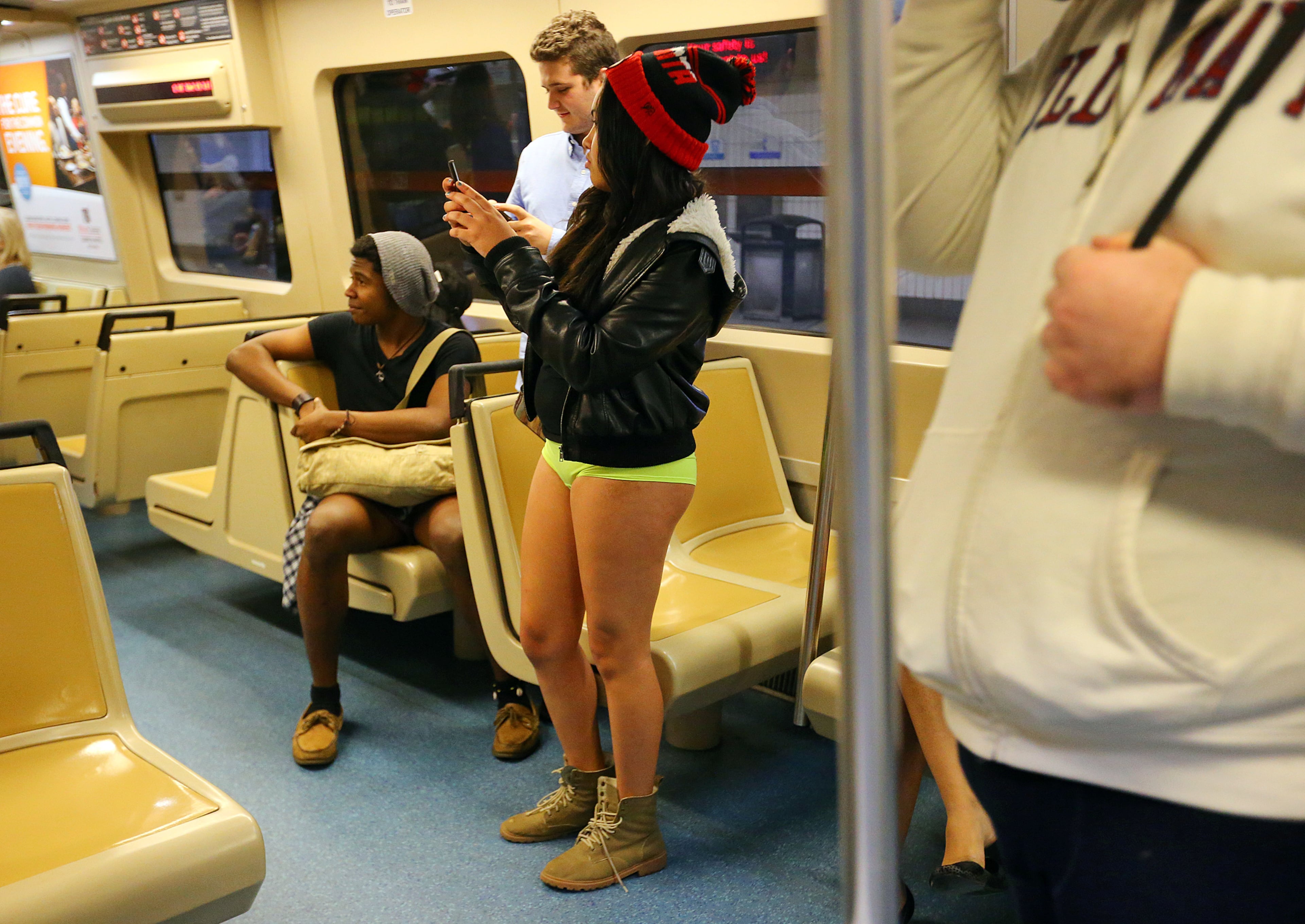 Pantless riders leave the Civic Center station during the No Pants Subway Ride Atlanta 2014 event on MARTA, Sunday, Jan. 12, 2014, in Atlanta. CURTIS COMPTON / CCOMPTON@AJC.COM