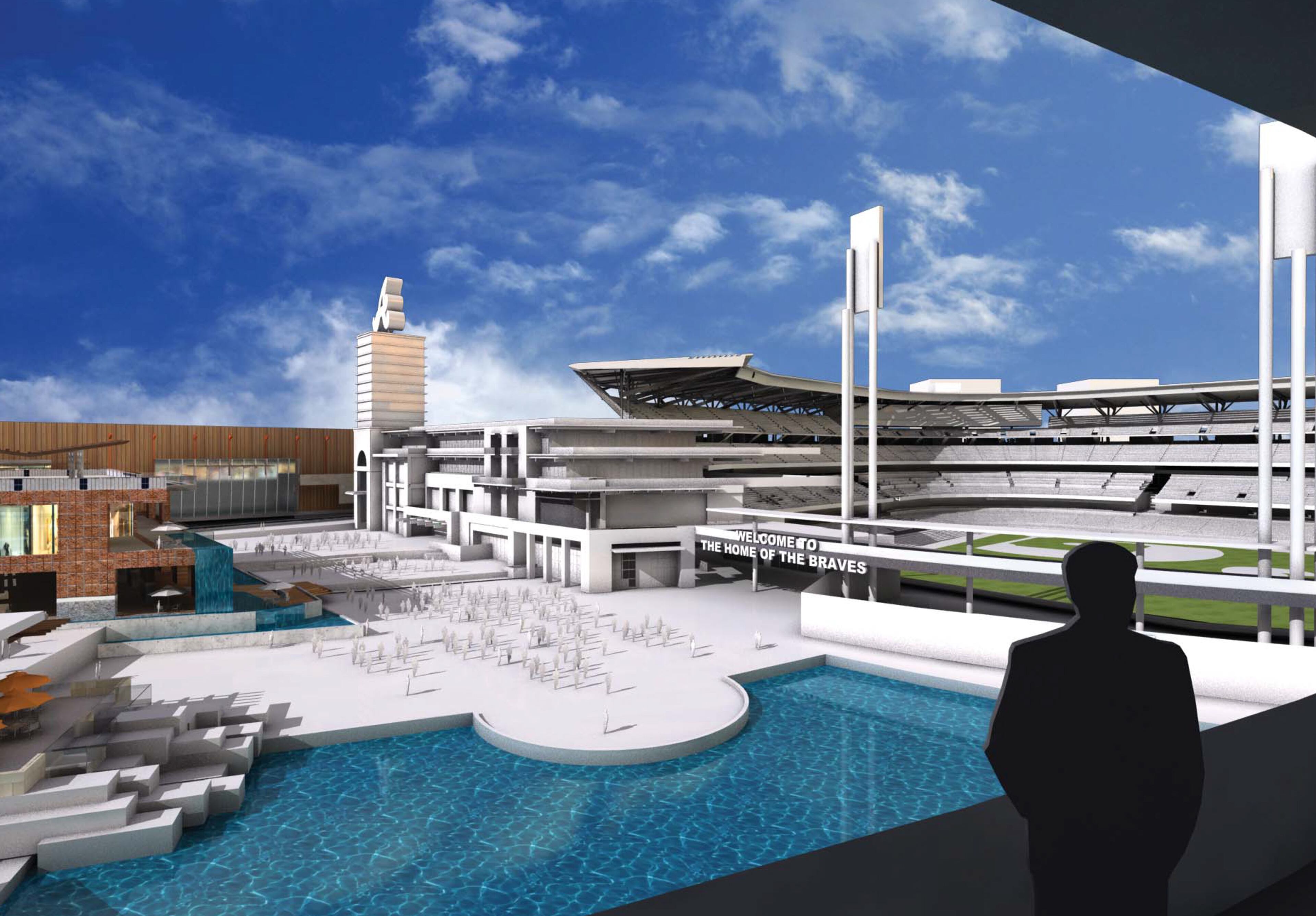 The Atlanta Braves have released new images of its proposed $400 million mixed-use complex surrounding the new Cobb County stadium. The plan includes varying views from around the 57-acres that are expected to be in use year-round, not just during the team's 81 home games. These illustrations are to provide a sense of the scale of elements on the site and do not reflect final design of the actual buildings.