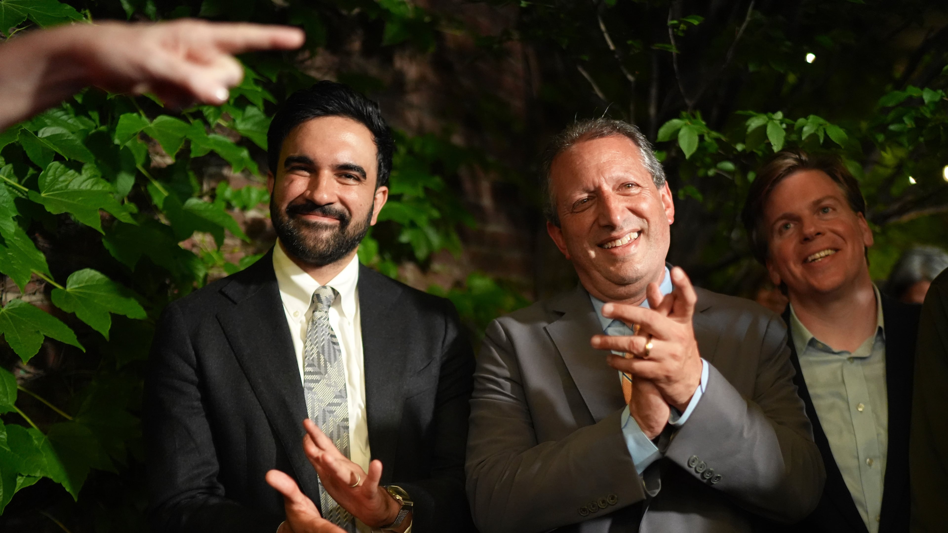 Democratic congressional candidate Brad Lander arrives with New York City Mayor Zohran Mamdani for an election night watch party Tuesday, June 23, 2026, in New York. (AP Photo/Ryan Murphy)