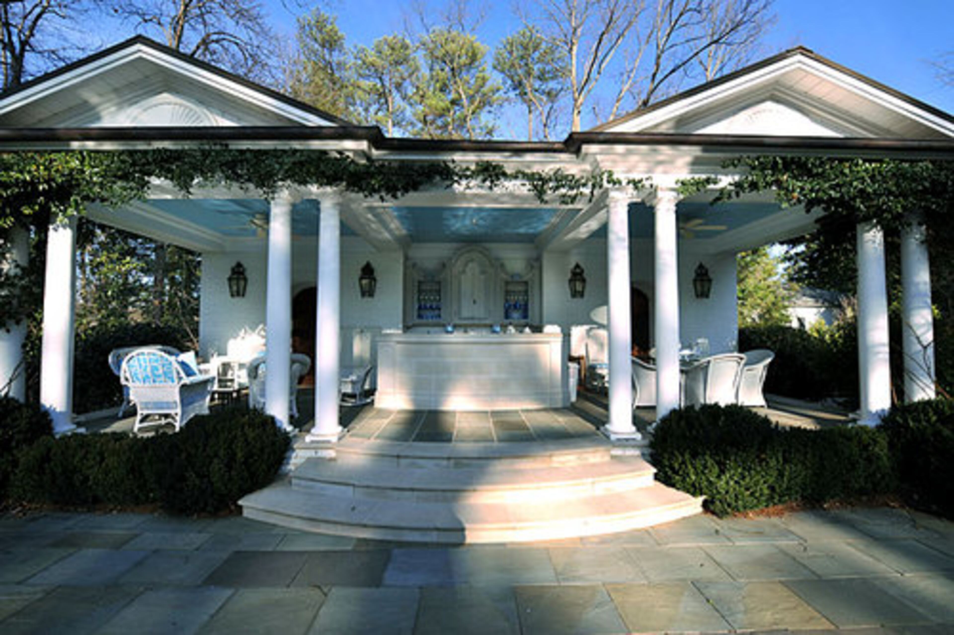 The Millners made every effort to keep the fundamental structure of the house the same. They focused their improvements on preservations and adding this pool area, which shows the influence of Portuguese architecture.
