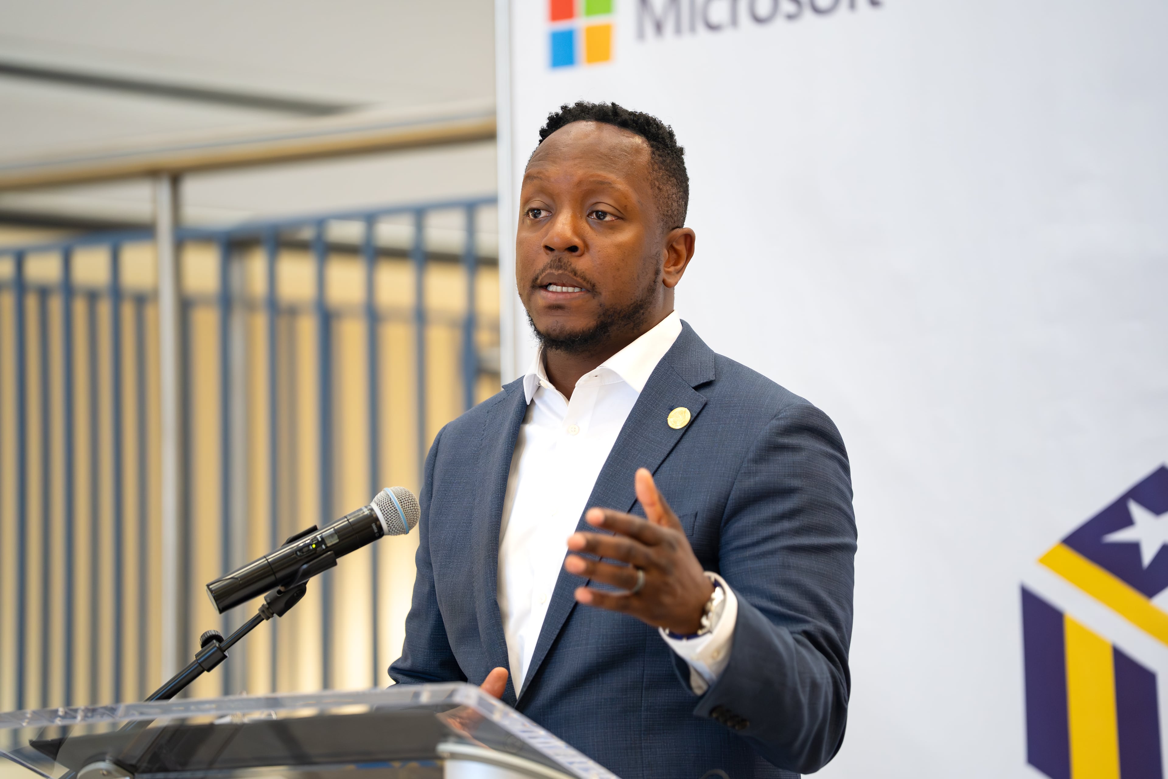 The Atlanta mayor's chief of staff, Courtney English, speaks at the opening of the Microsoft Data Center Academy at Atlanta Technical College. Wednesday, May 20, 2026 (Ben Hendren for the AJC)