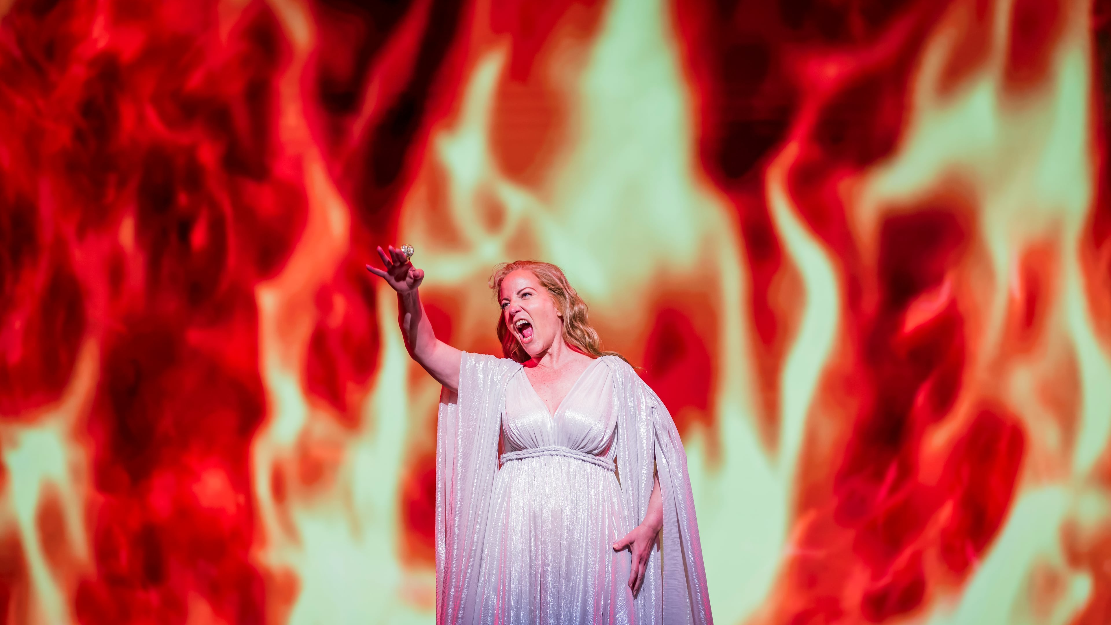 Lise Lindstrom as Brünnhilde in the Atlanta Opera's "Twilight of the Gods," a five-hour production with intermissions that completes the first fully staged “Ring” cycle in Atlanta. Performances continue Friday and Sunday. (Raftermen/Courtesy of Atlanta Opera)