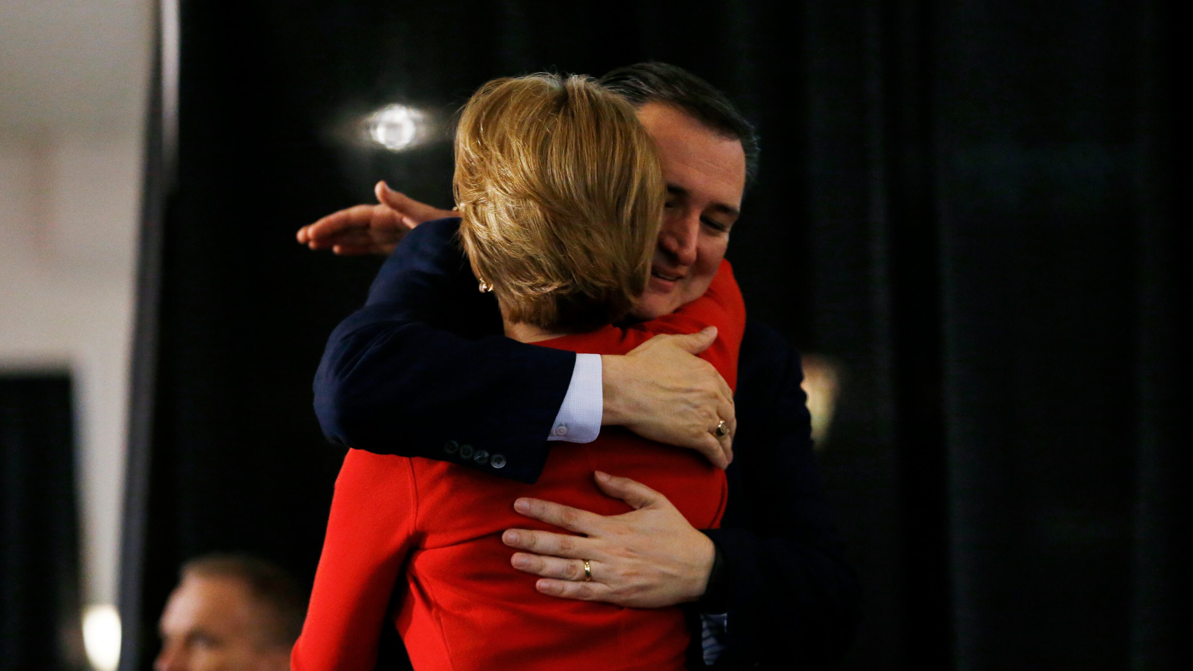 Ted Cruz hugs Carly Fiorina before speaking during a rally in Hershey, Pa., April 20. (AP Photo / Julio Cortez)