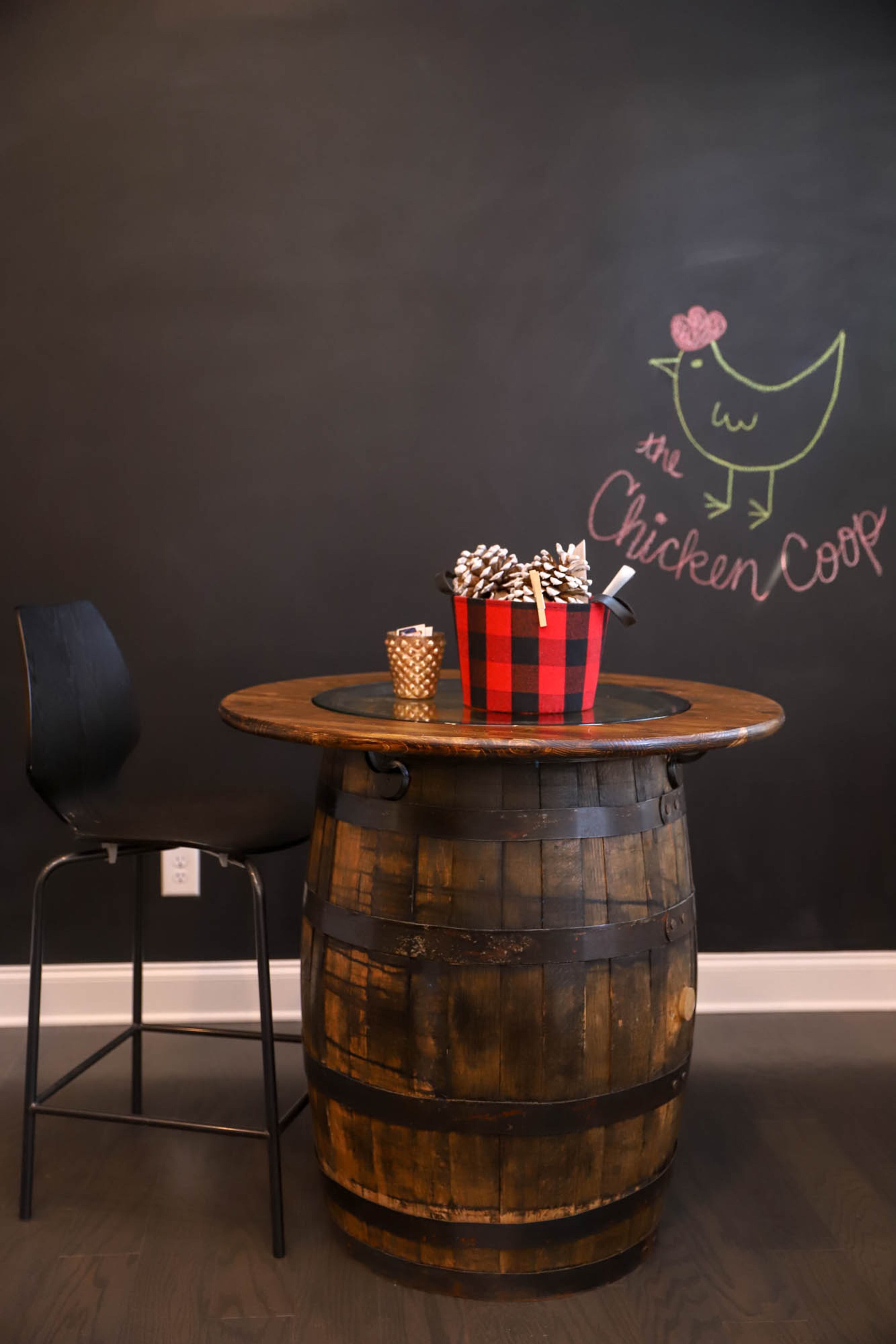 Painted with "Chalk Board" by Rust-Oleum, the chalk wall is the newest addition to the Sabo's Brookhaven kitchen. The couple had one in their old basement for guests to leave signatures and messages, and it was a feature Jenny was excited to replicate. "It gives it the edge over any other room," she said.