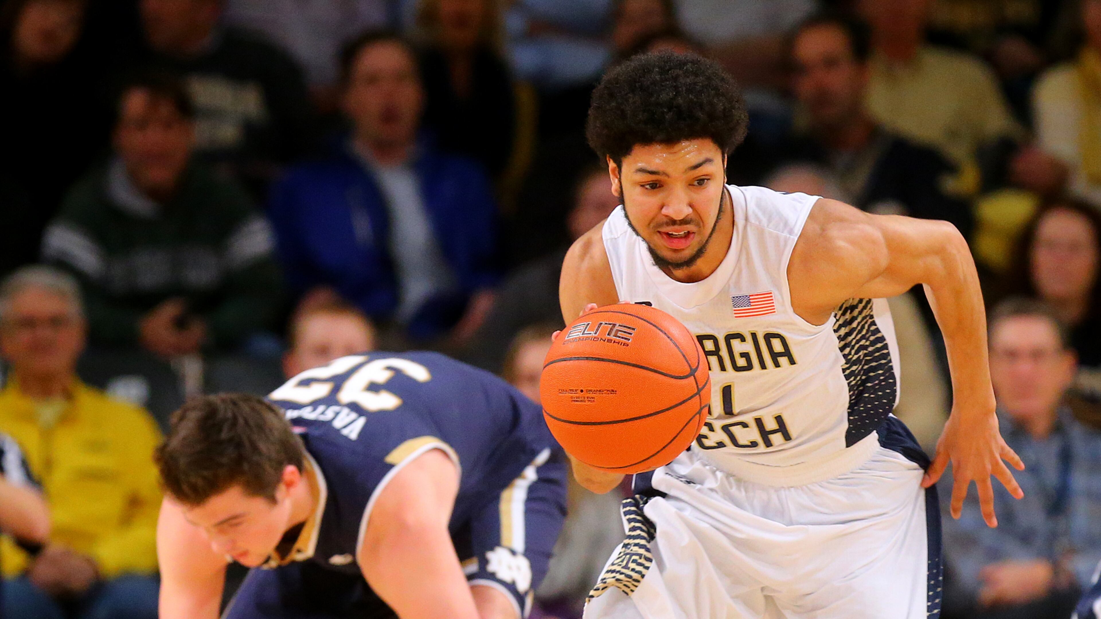 011415 ATLANTA: Georgia Tech guard Josh Heath steals from Notre Dame guard Steve Vasturia during the first half of a basketball game at McCamish Pavilion on Wednesday, Jan. 14, 2015, in Atlanta. Curtis Compton / ccompton@ajc.com