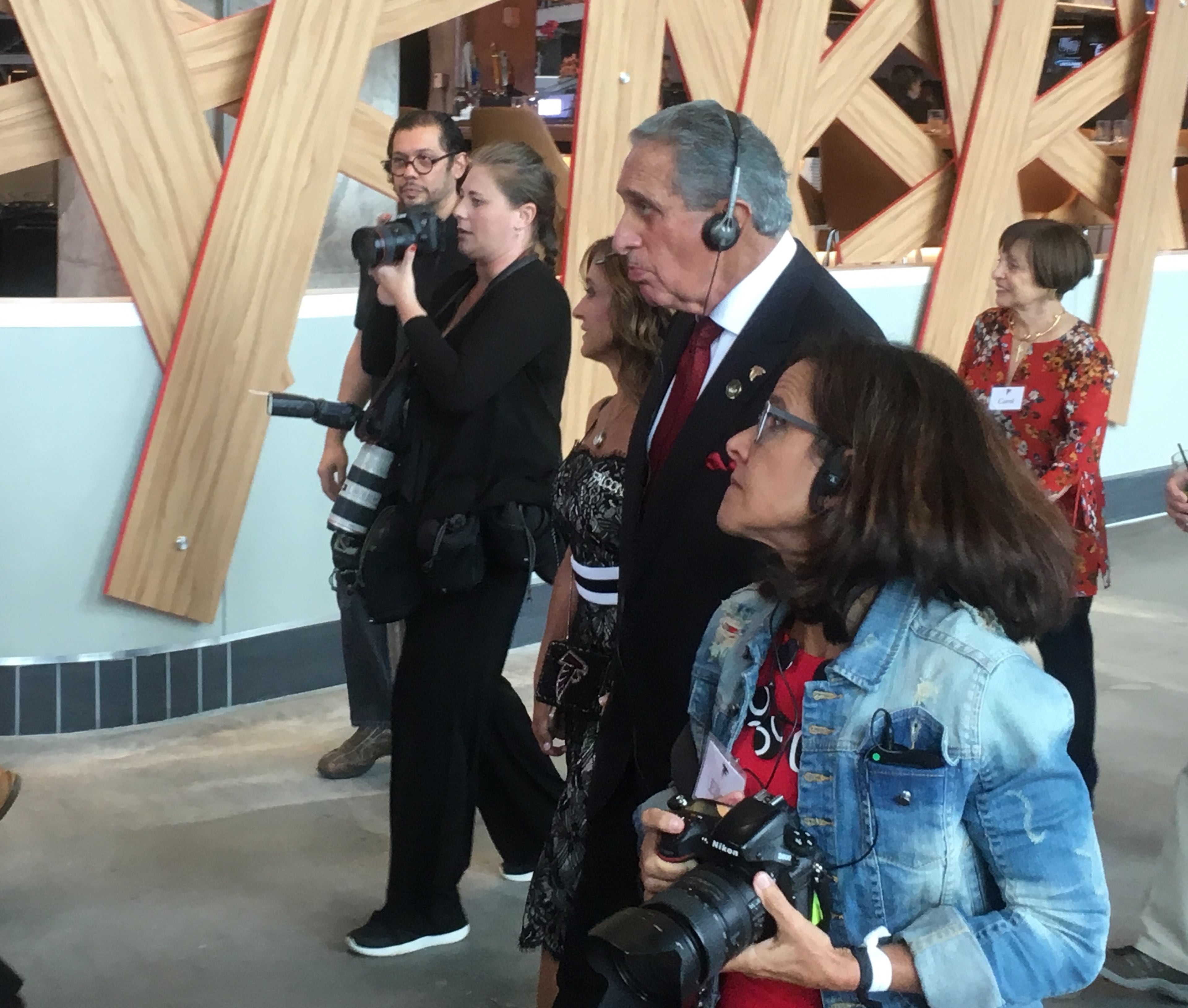 The Blanks are on a private guided tour of Mercedes-Benz Stadium artwork. Photo: Jennifer Brett