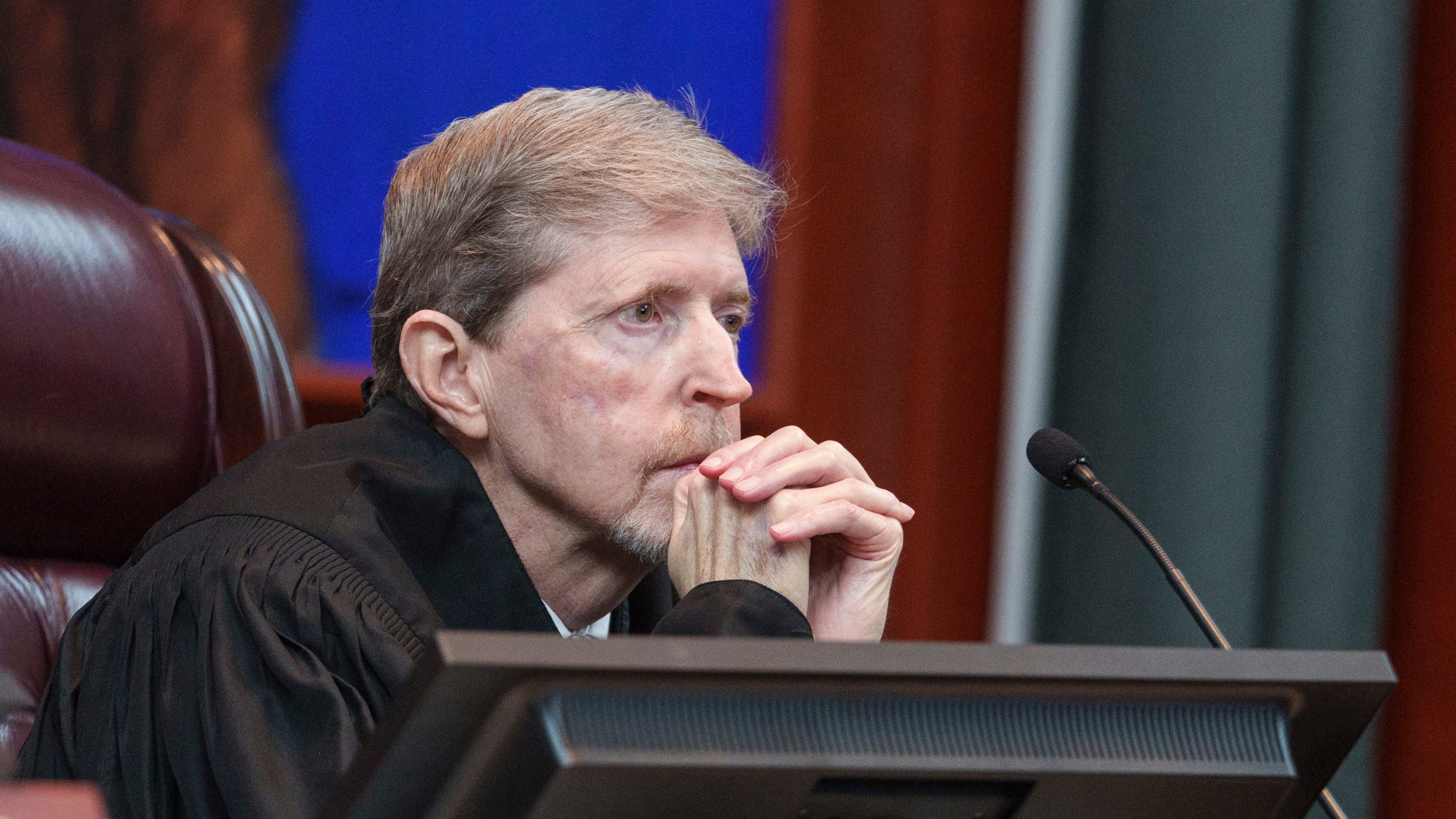 FILE - Utah Supreme Court Chief Justice Matthew B. Durrant listens to oral arguments for a case challenging the state's congressional districts before the Utah Supreme Court in Salt Lake City, Tuesday, July 11, 2023. (Leah Hogsten/The Salt Lake Tribune via AP, Pool, File)