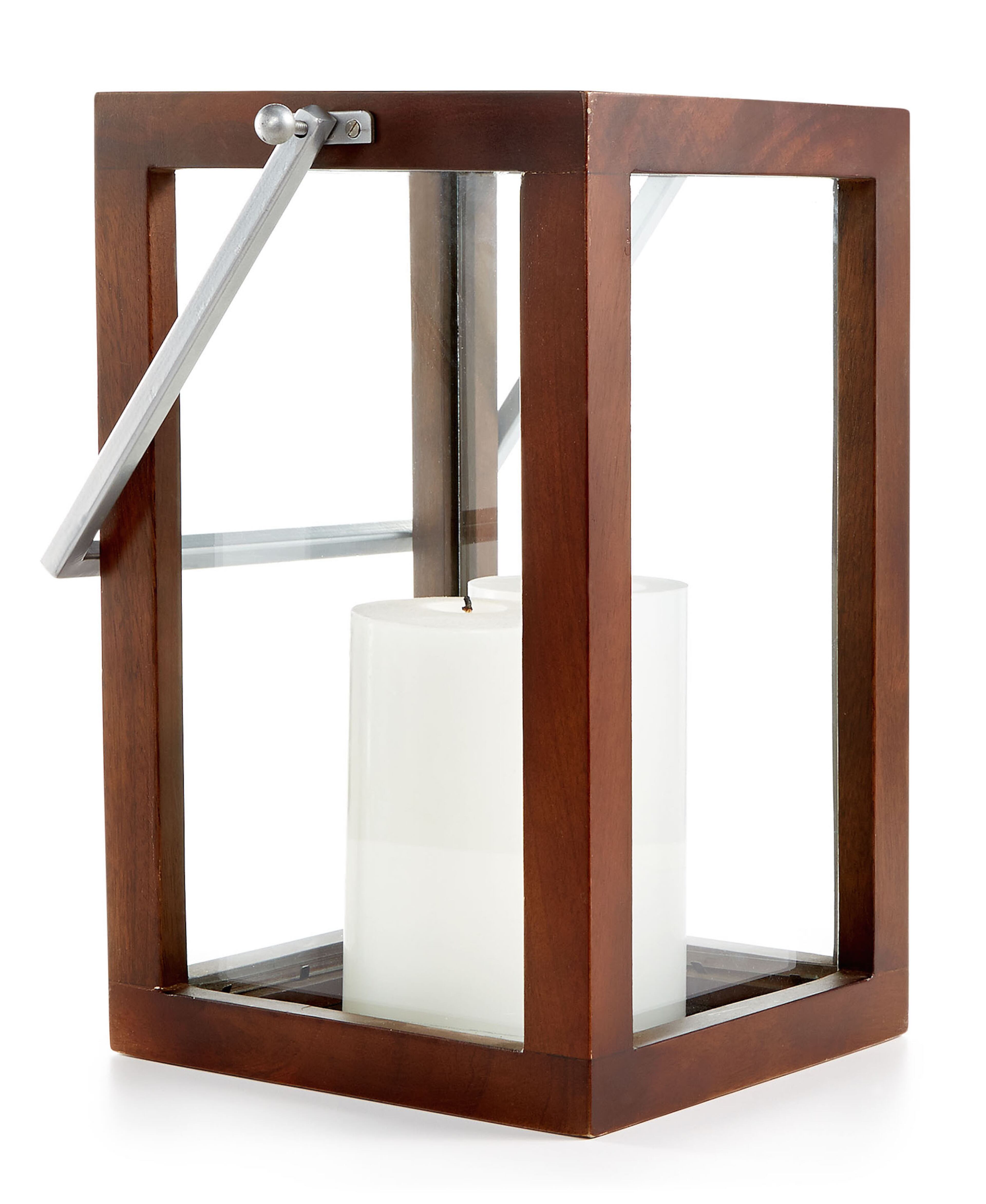 The Home Design Studio Wood Candle Lantern from Macy's has a wood frame that gives the lantern a classic style. Contributed by Macy's