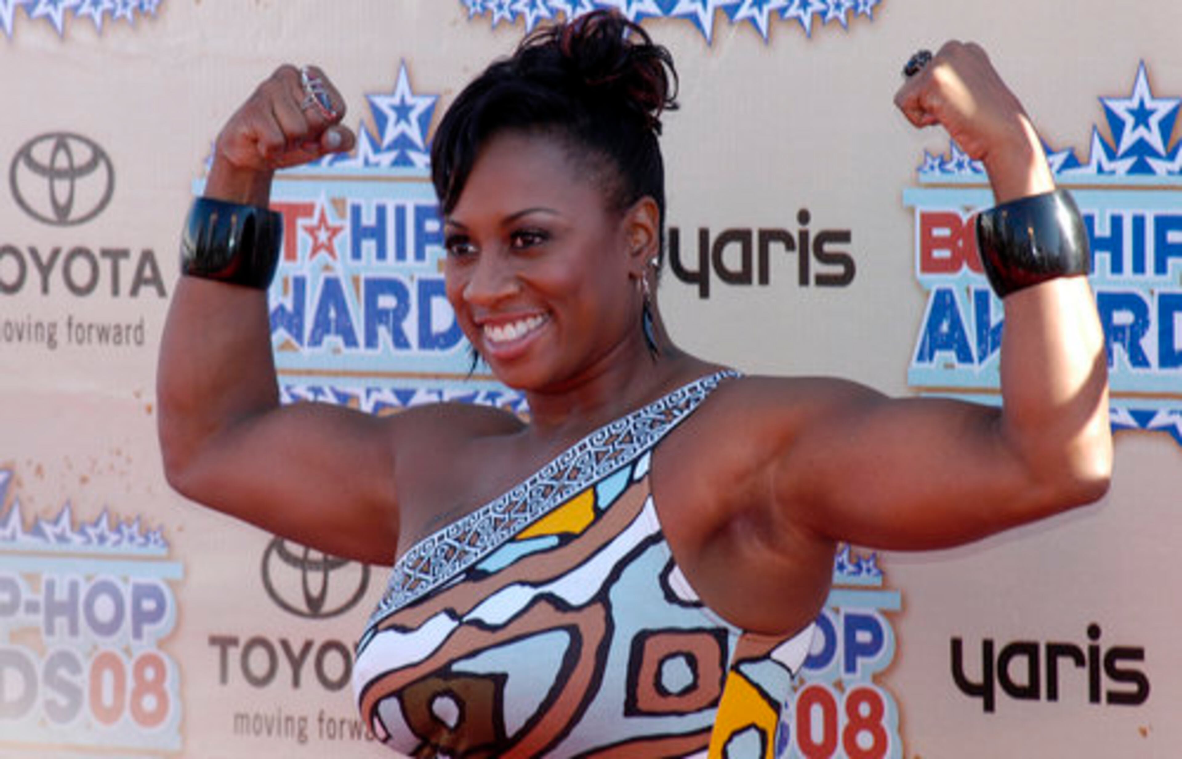 Big Lez of BET's "Rap City" flexes for the cameras.