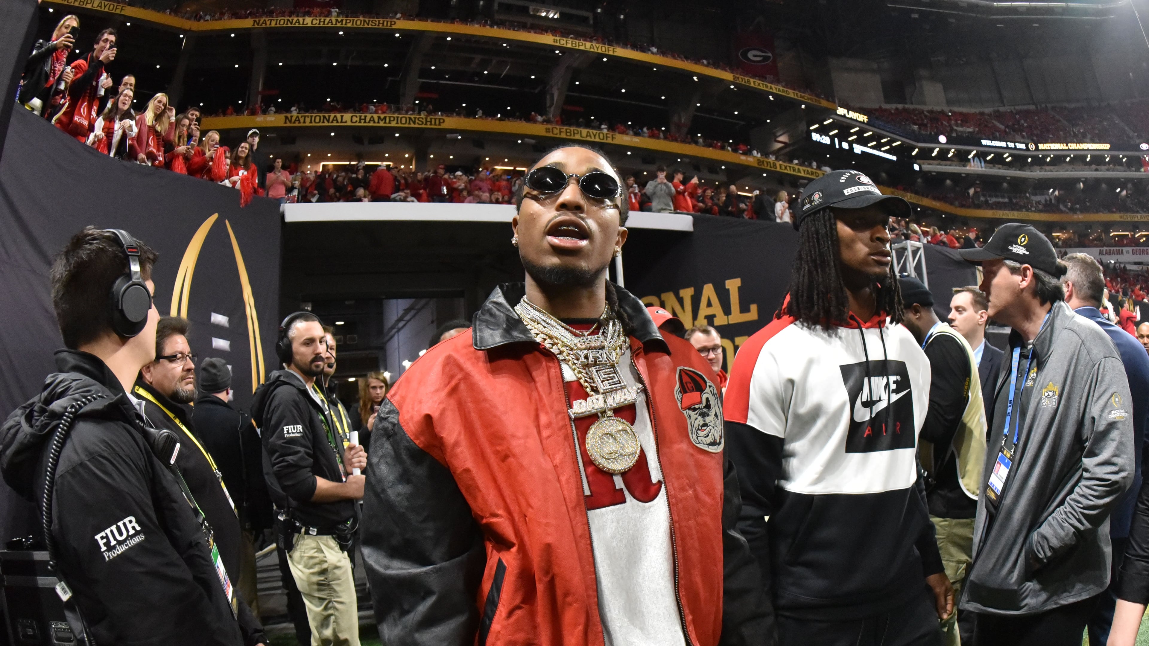 January 8, 2018 Atlanta - Migos' Quavo attends before College Football Playoff National Championship at Mercedes-Benz Stadium on Monday, January 8, 2018. HYOSUB SHIN / HSHIN@AJC.COM