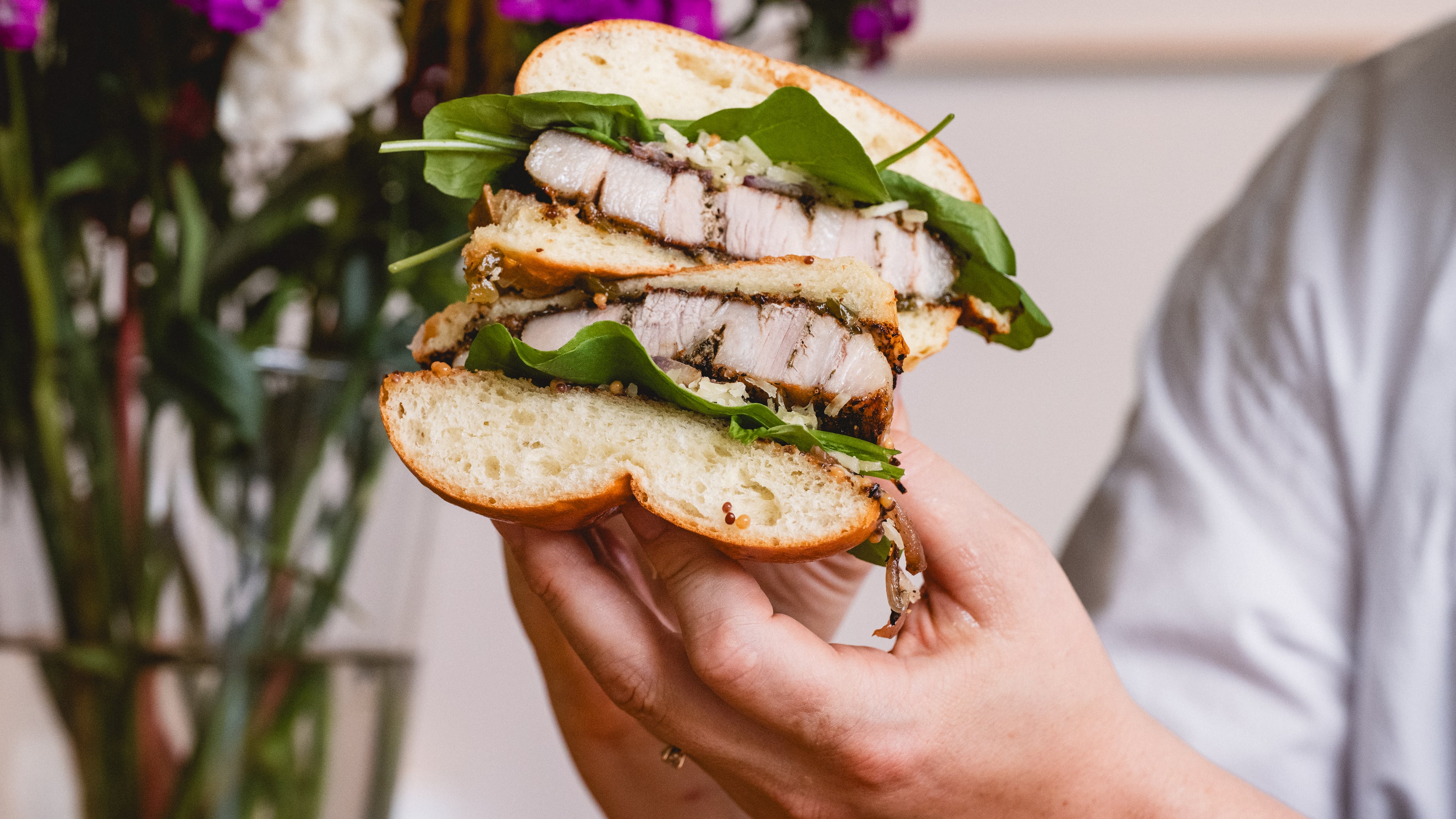 A porchetta sandwich from Kinship Butcher & Sundry. (Credit: Sarah Carpenter, courtesy of Kinship Butcher & Sundry)