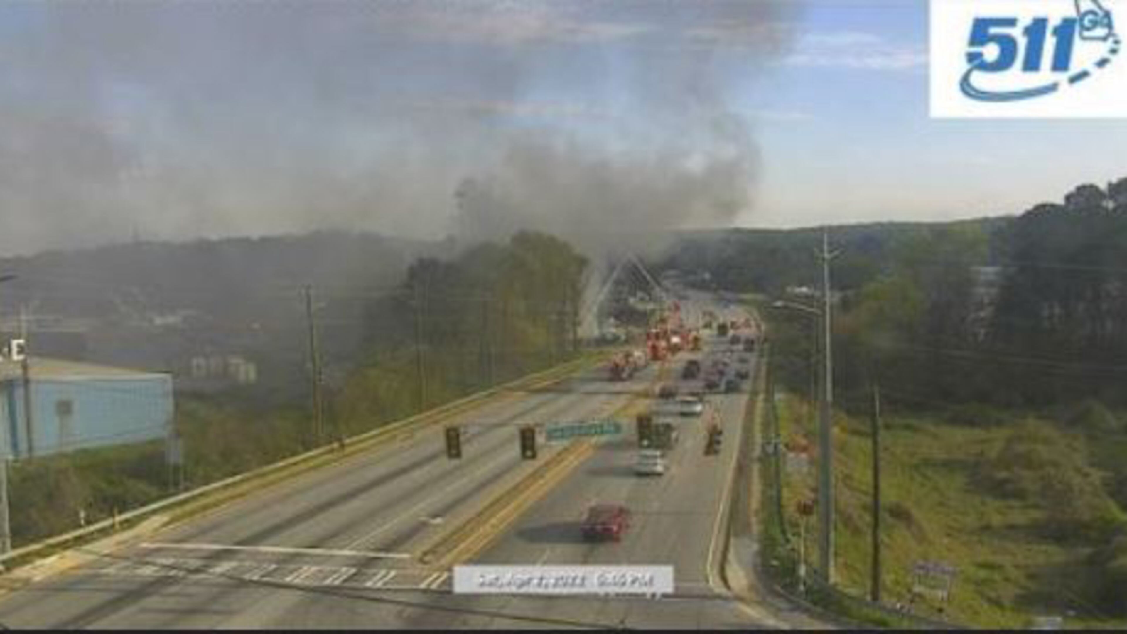 A Georgia Department of Transportation traffic camera shows from a large fire along Moreland Avenue on Saturday evening, April 2, 2022.