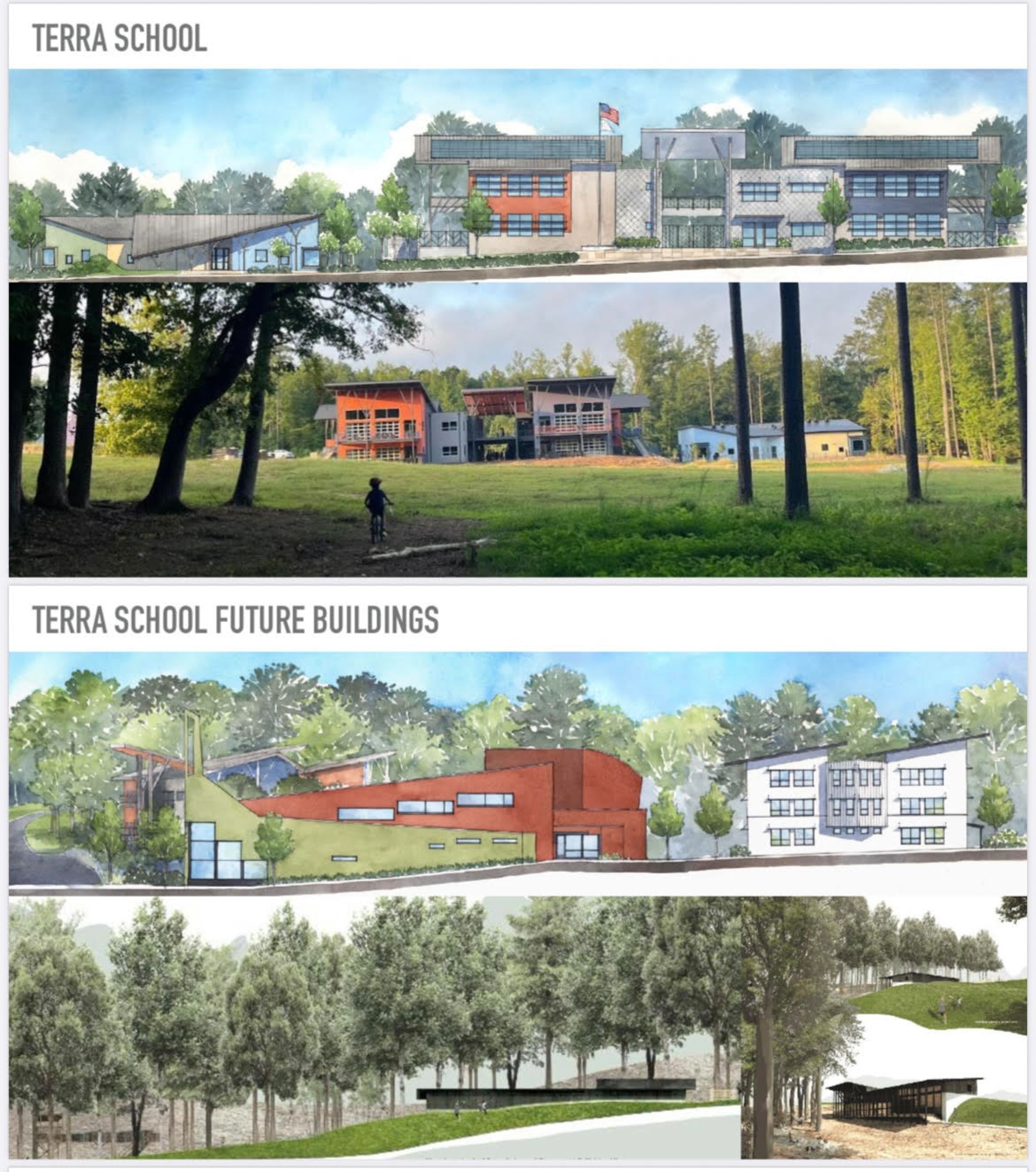 This is a rendering of the expanded Terra School at Serenbe, a mixed-use district about 35 miles south of Atlanta. The new school buildings were detailed in an April 2025 development of regional impact filing that laid out Serenbe's future expansion plans.