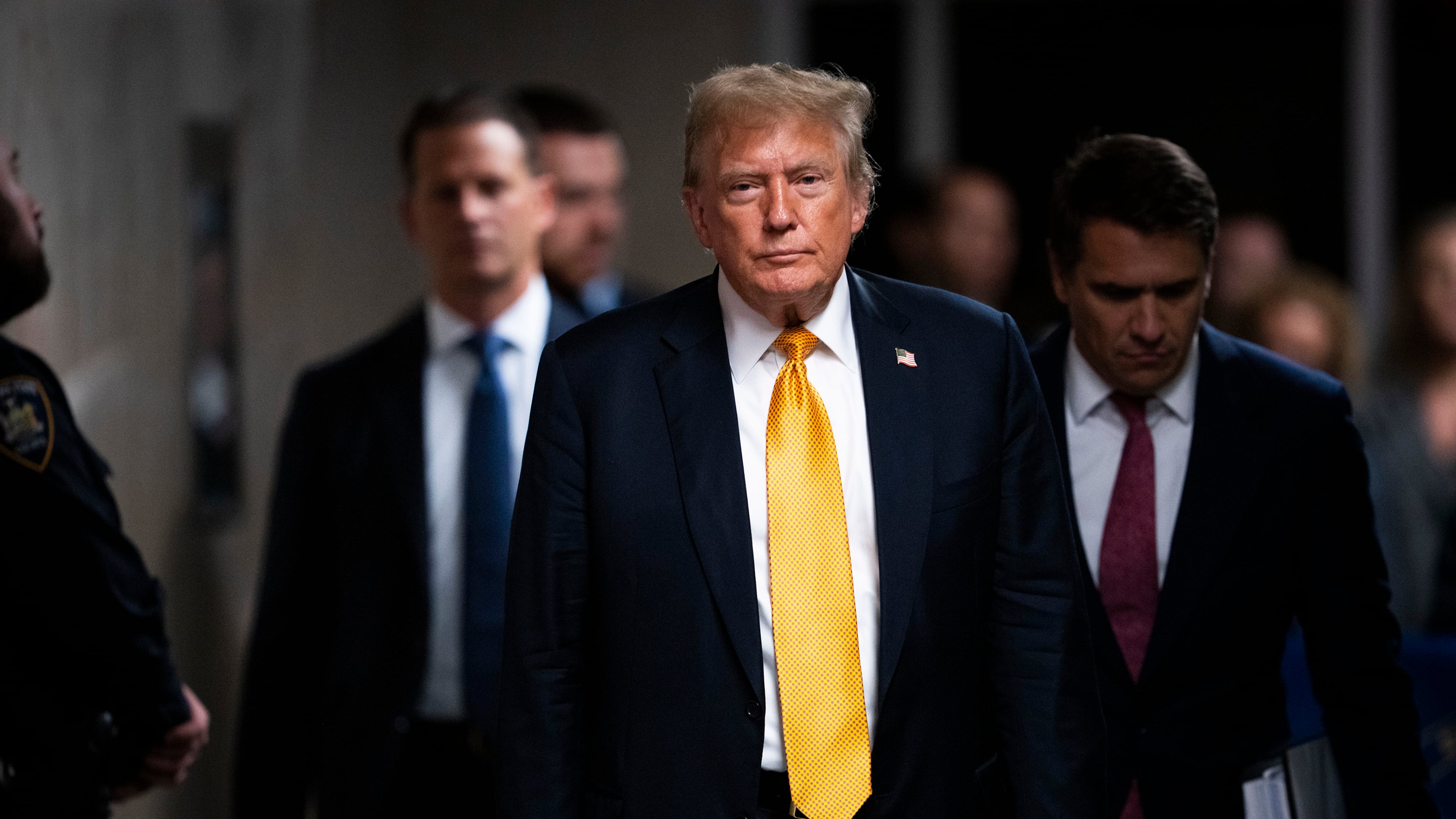 FILE — Former President Donald Trump walks to make remarks to reporters as jurors begin deliberations for his criminal trial at the New York State Supreme Court in Manhattan, May 29, 2024. The Manhattan district attorney’s office on Monday, July 1, is expected to make its recommendation to a judge on whether to imprison Trump for his recent felony conviction, a crucial step in the first criminal sentencing of an American president. (Doug Mills/The New York Times)