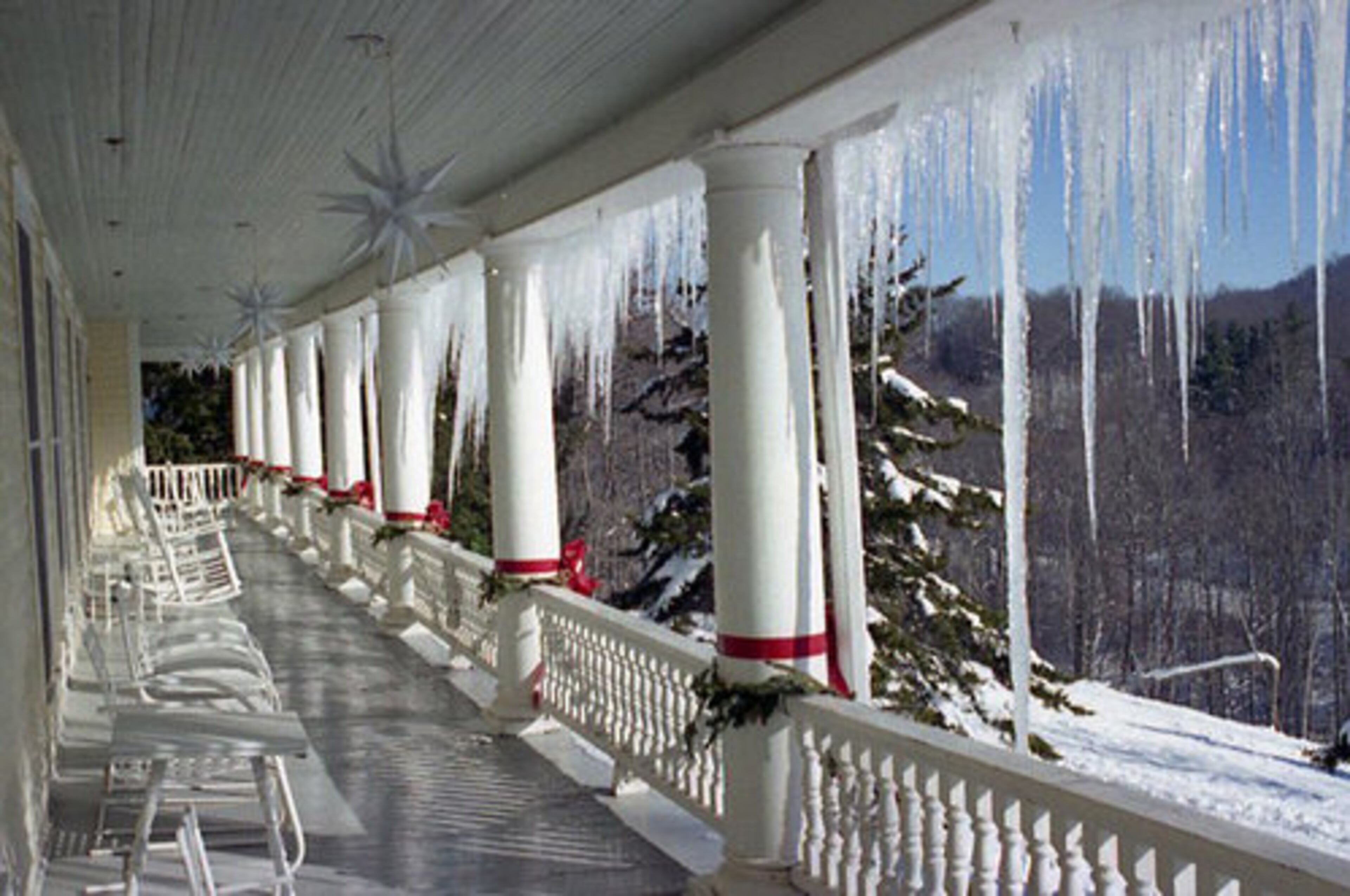 BALSAM MOUNTAIN INN, Balsam, N.C.: The three-story resort catered to the railroad trade when it opened 105 years ago. The train station, at the edge of the property, had the highest elevation of any east of the Rockies. The trains still run by twice a day. The inn sits on 24 acres, with the Nantahala National Forest on the edge of its parking lot (there are hiking trails on the property, as well as in the forest). The inn is decorated for the holidays.