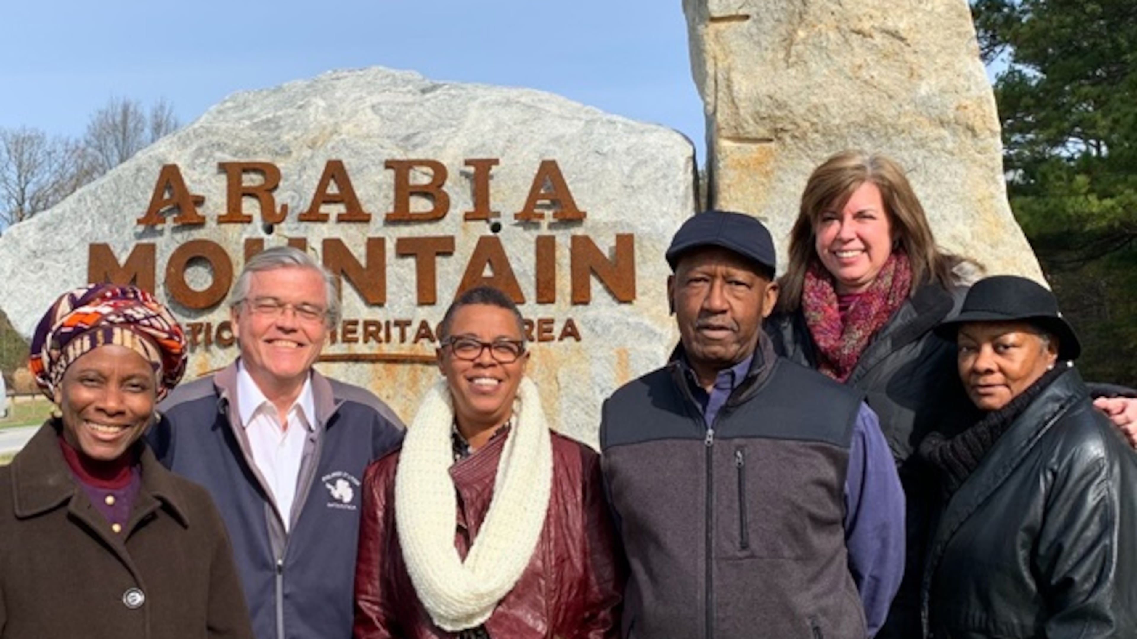 Revonda Cosby (third from left), the incoming Executive Director of the Arabia Mountain Heritage Area Alliance with members of the Board search committee and outgoing Executive Director Mera Cardenas (second from right).
