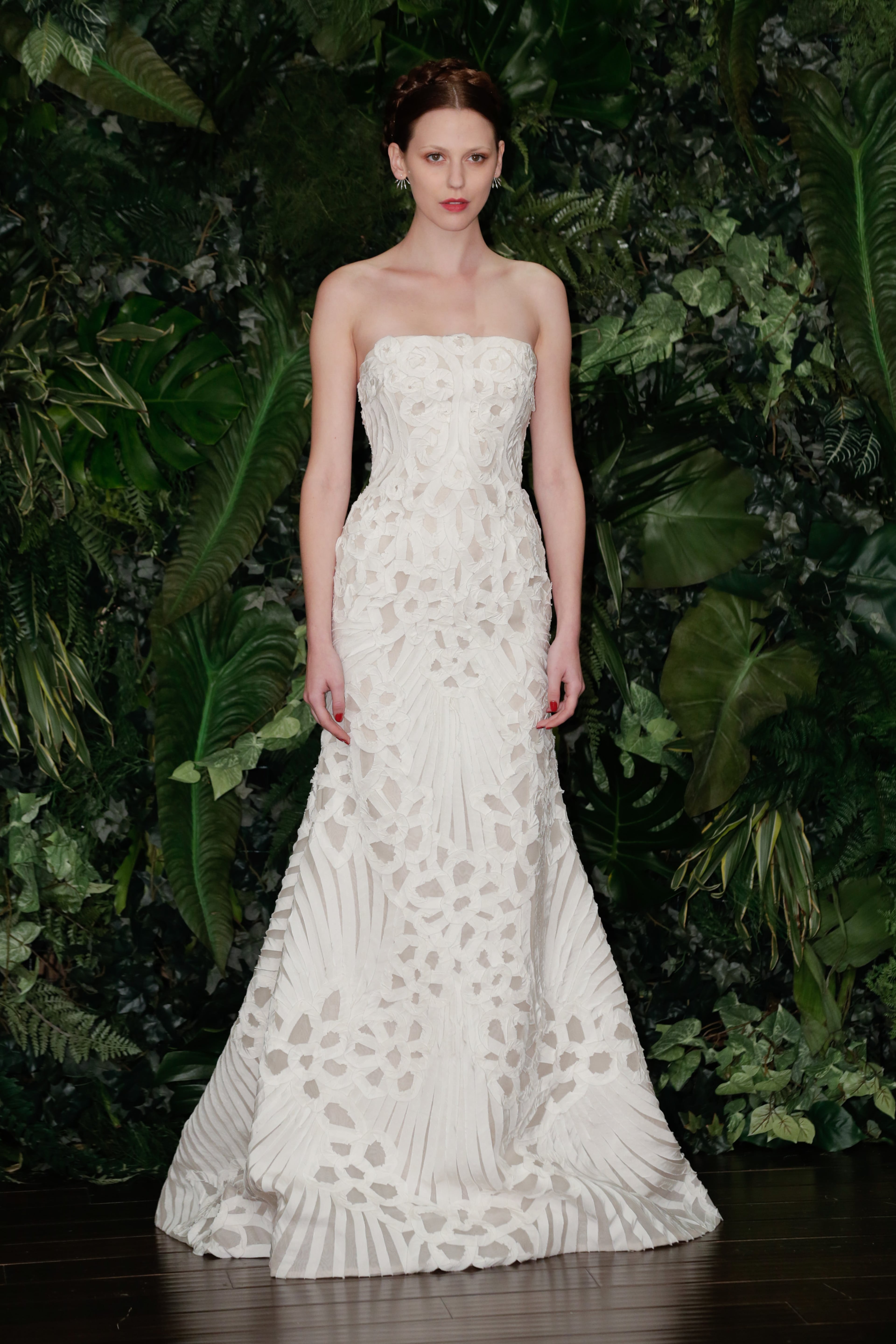A model poses during the Naeem Khan Fall/Winter 2014 Bridal Collection presentation and reception on Oct. 12, 2013, in New York City.
