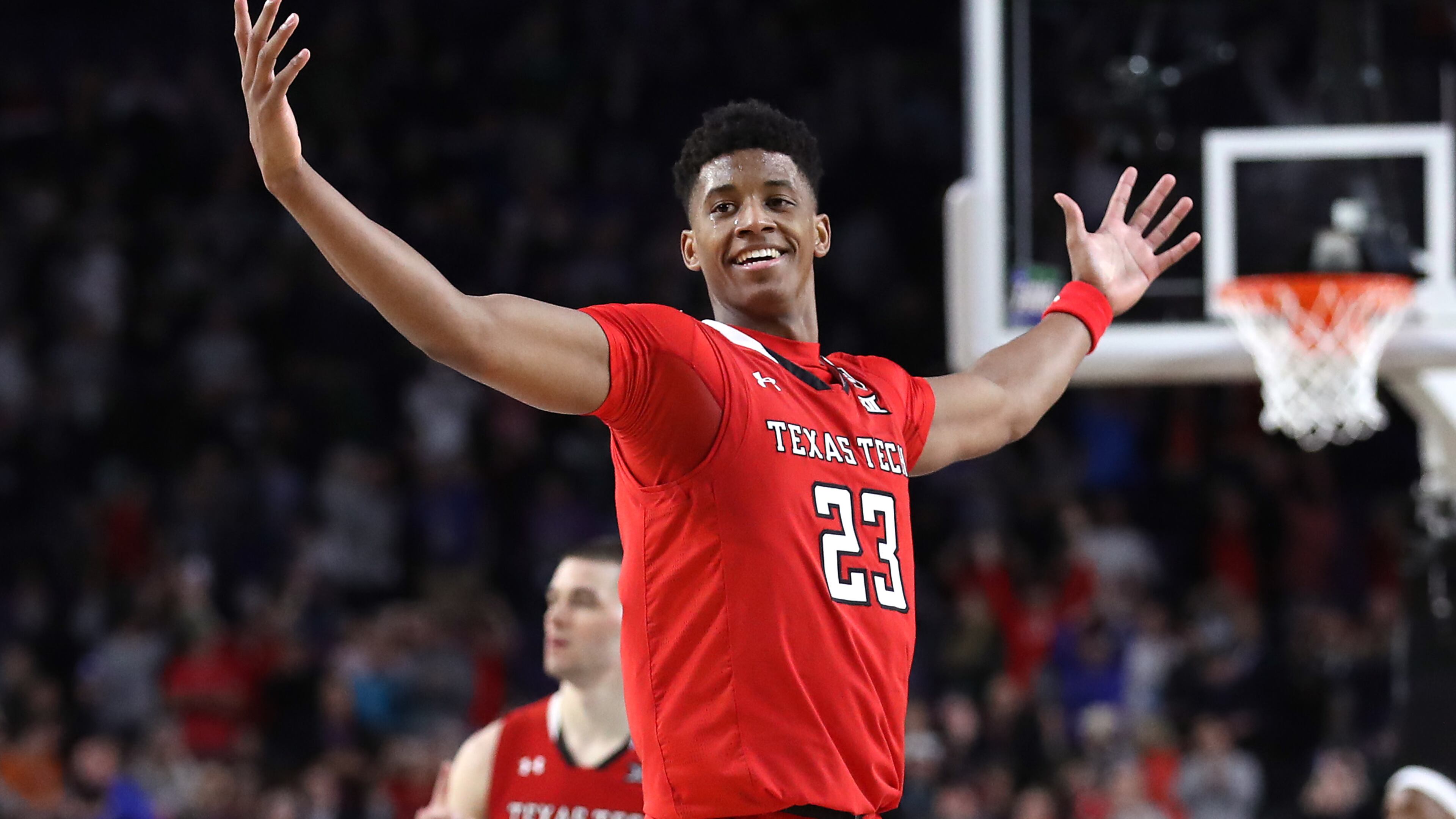 Jarrett Culver of the Texas Tech Red Raiders celebrates late in the second half against the Michigan State Spartans. (Photo by Streeter Lecka/Getty Images)