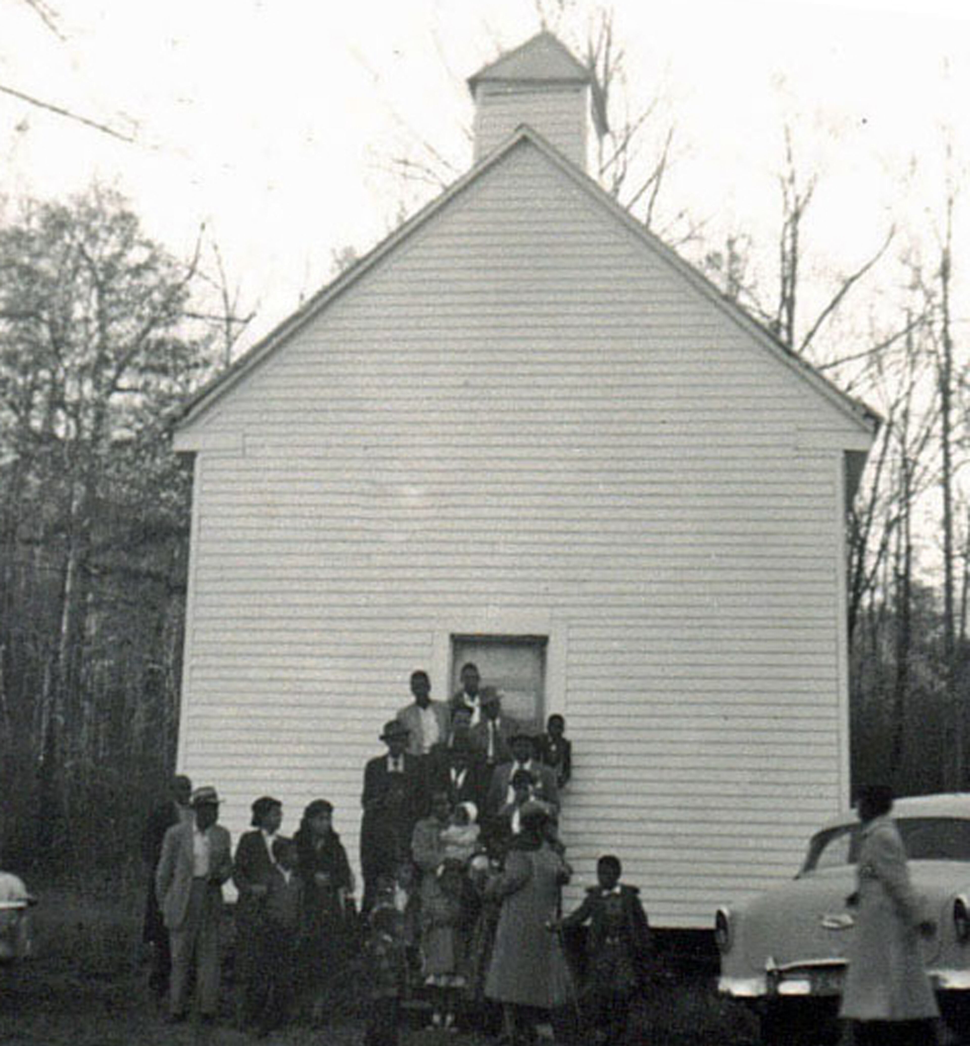 Worshippers gather at Glenwood Chapel, circa 1954.