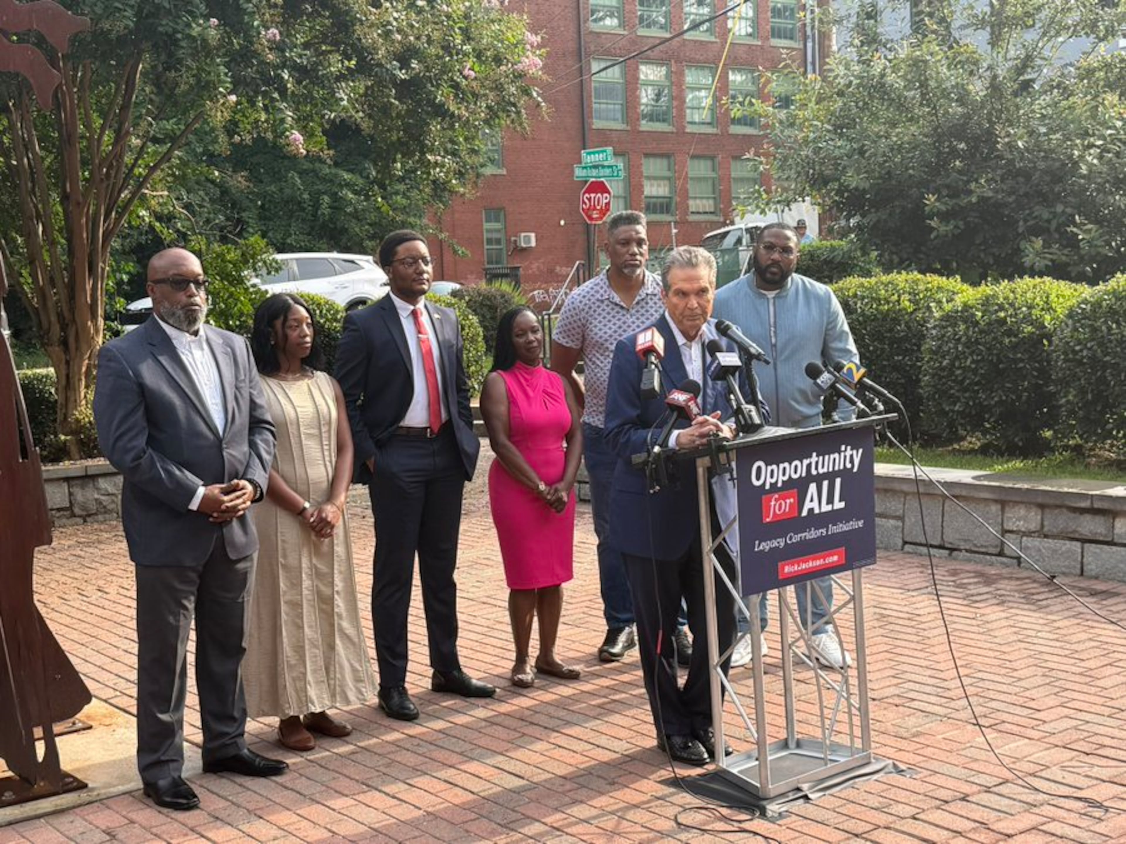 Republican nominee for governor Rick Jackson speaks to reporters during a news conference in Atlanta on Wednesday. (Greg Bluestein/AJC)