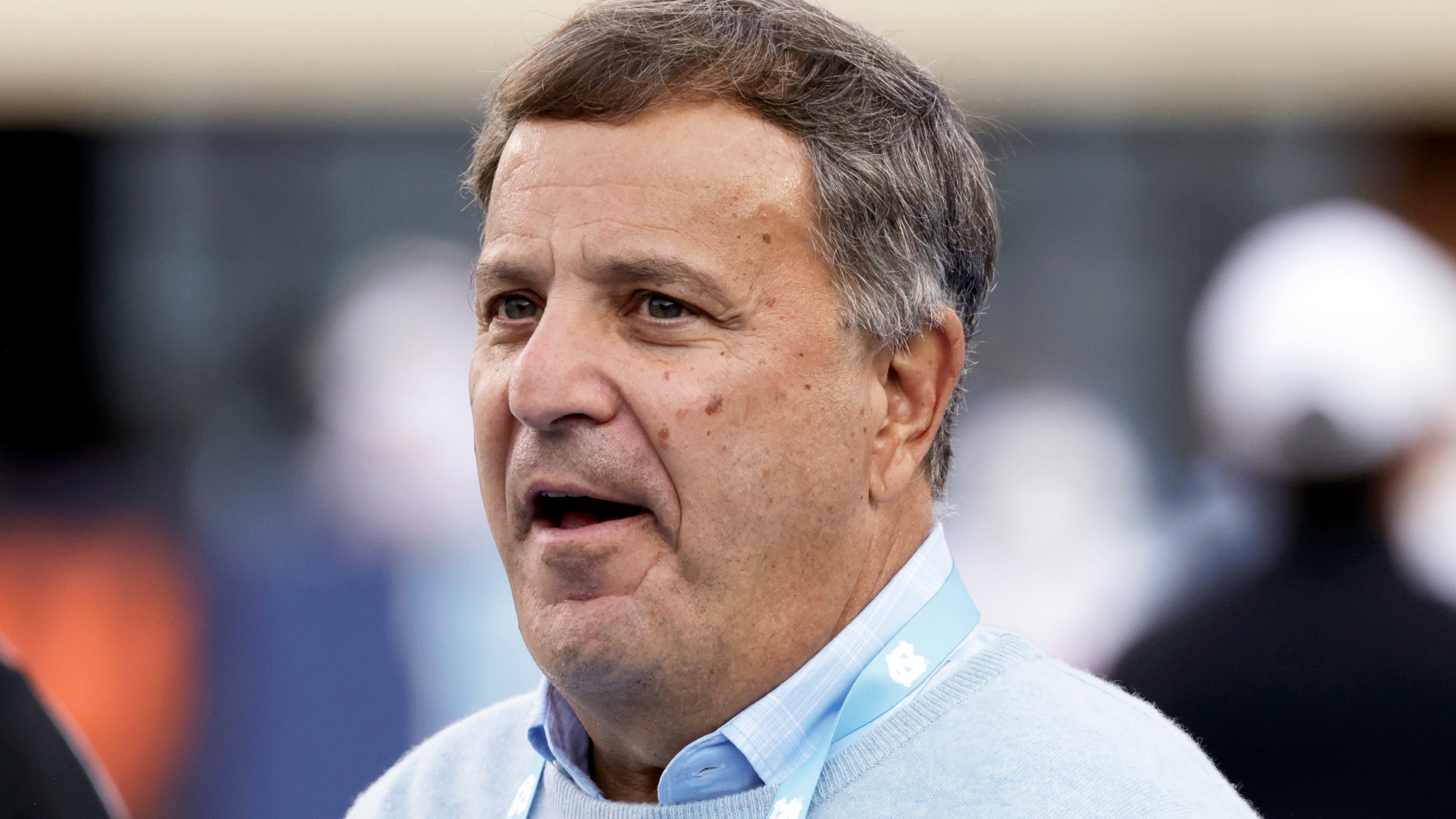 FILE - North Carolina general manager Michael Lombardi on the sidelines before an NCAA college football game Saturday, against Stanford, Nov. 8, 2025, in Chapel Hill, N.C. (AP Photo/Chris Seward, file)