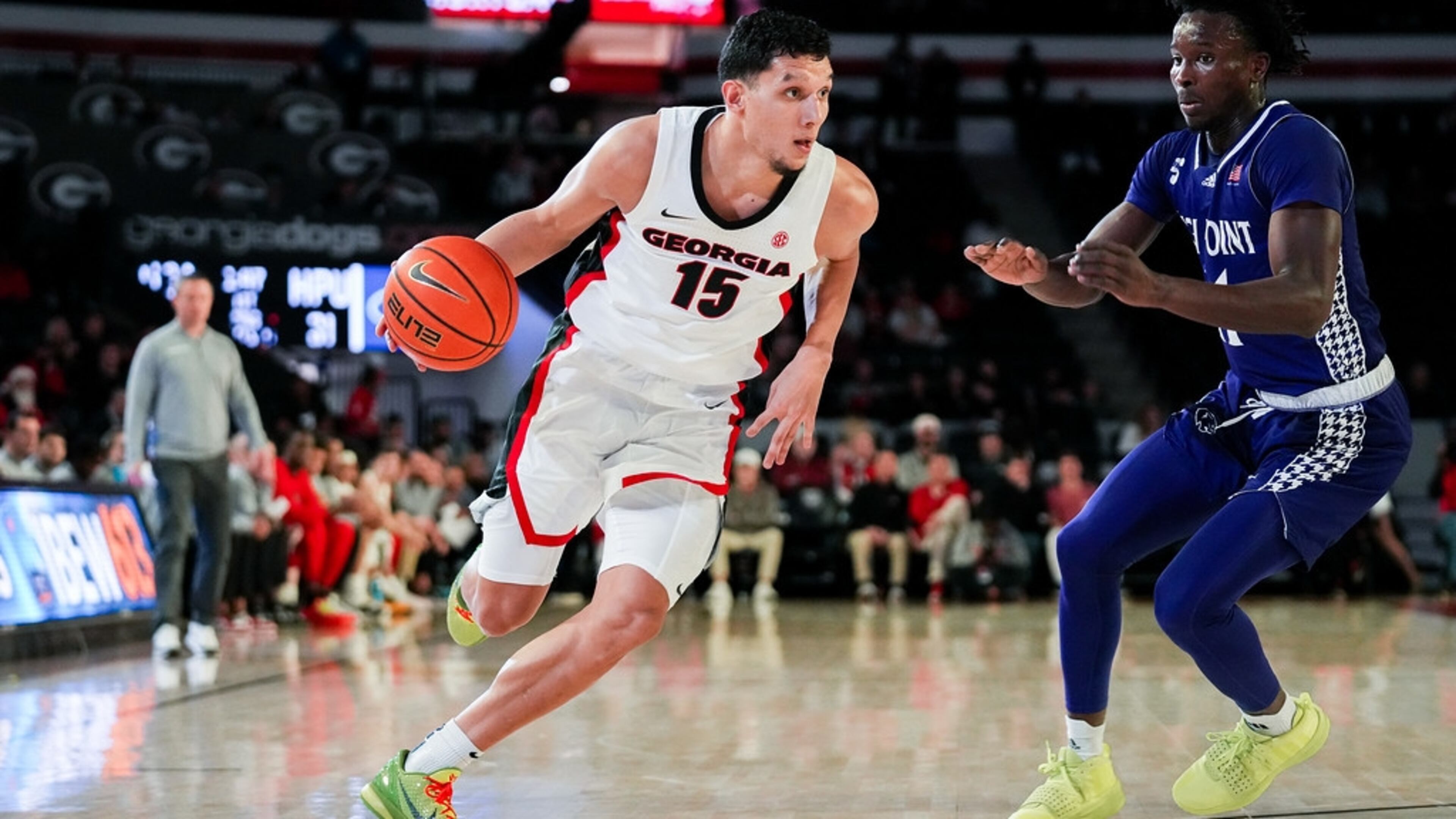 Georgia guard RJ Melendez (15) during Georgias game against High Point at Stegeman Coliseum in Athens, Ga., on Saturday, Dec. 9, 2023. (Tony Walsh/UGAAA)
