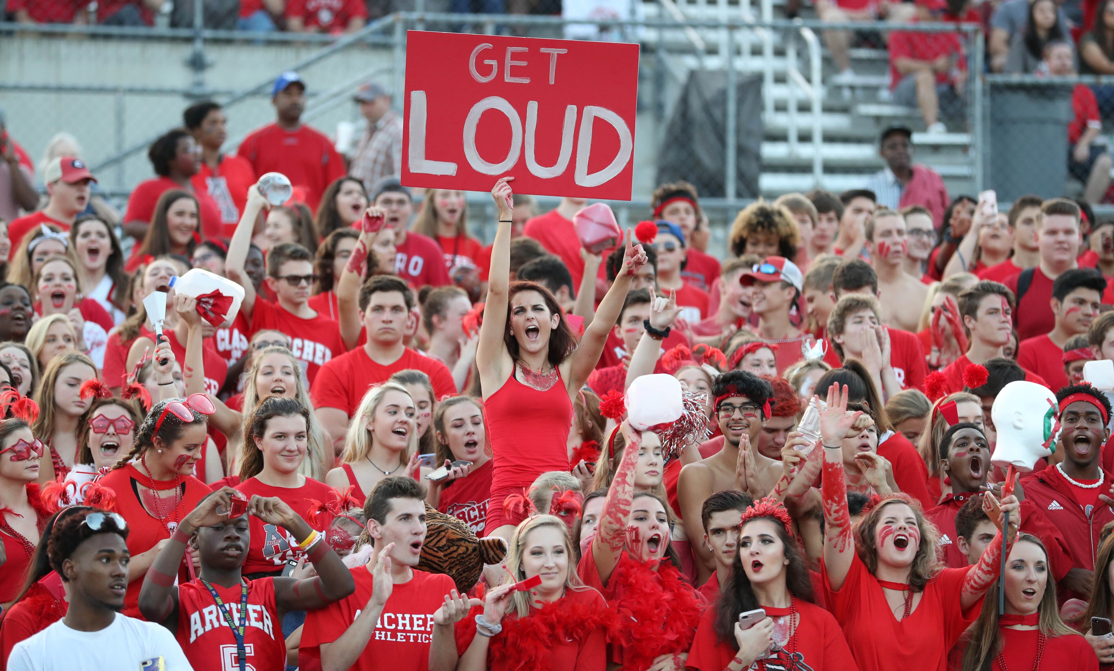 Archer students get loud before their game against Grayson at Archer High School Friday, October 13, 2017, in Lawrenceville, Ga.. PHOTO / JASON GETZ