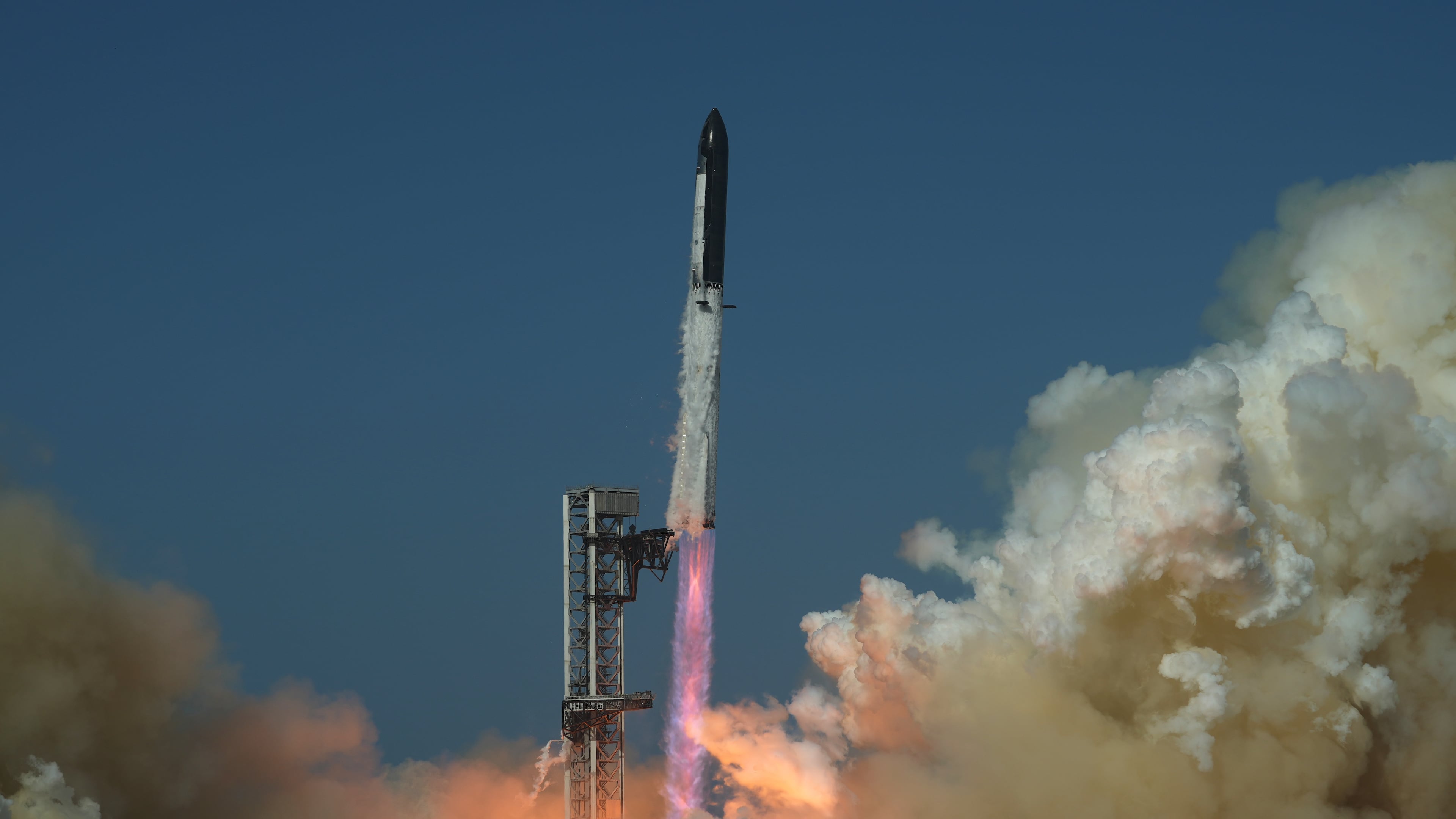 SpaceX's mega rocket Starship lifts off for a test flight from Starbase, Texas, Friday, July 24, 2026. (AP Photo/Eric Gay)